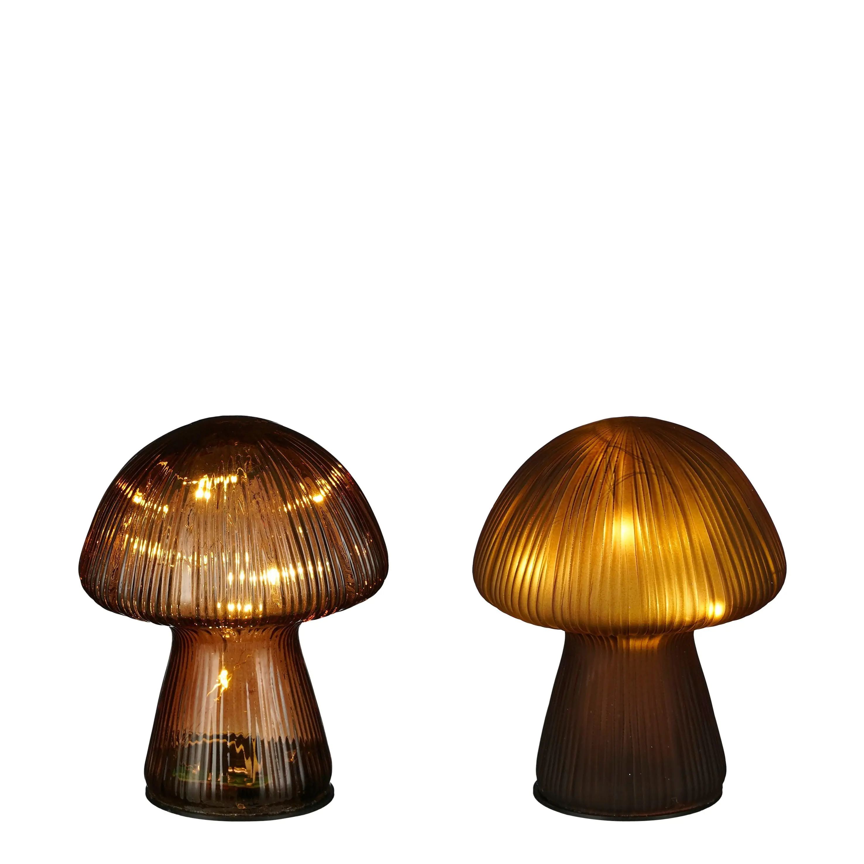 Mica Decorations LED Deko Lampe Glas Pilz Ø 12 x 15 cm braun 2-fach sortiert