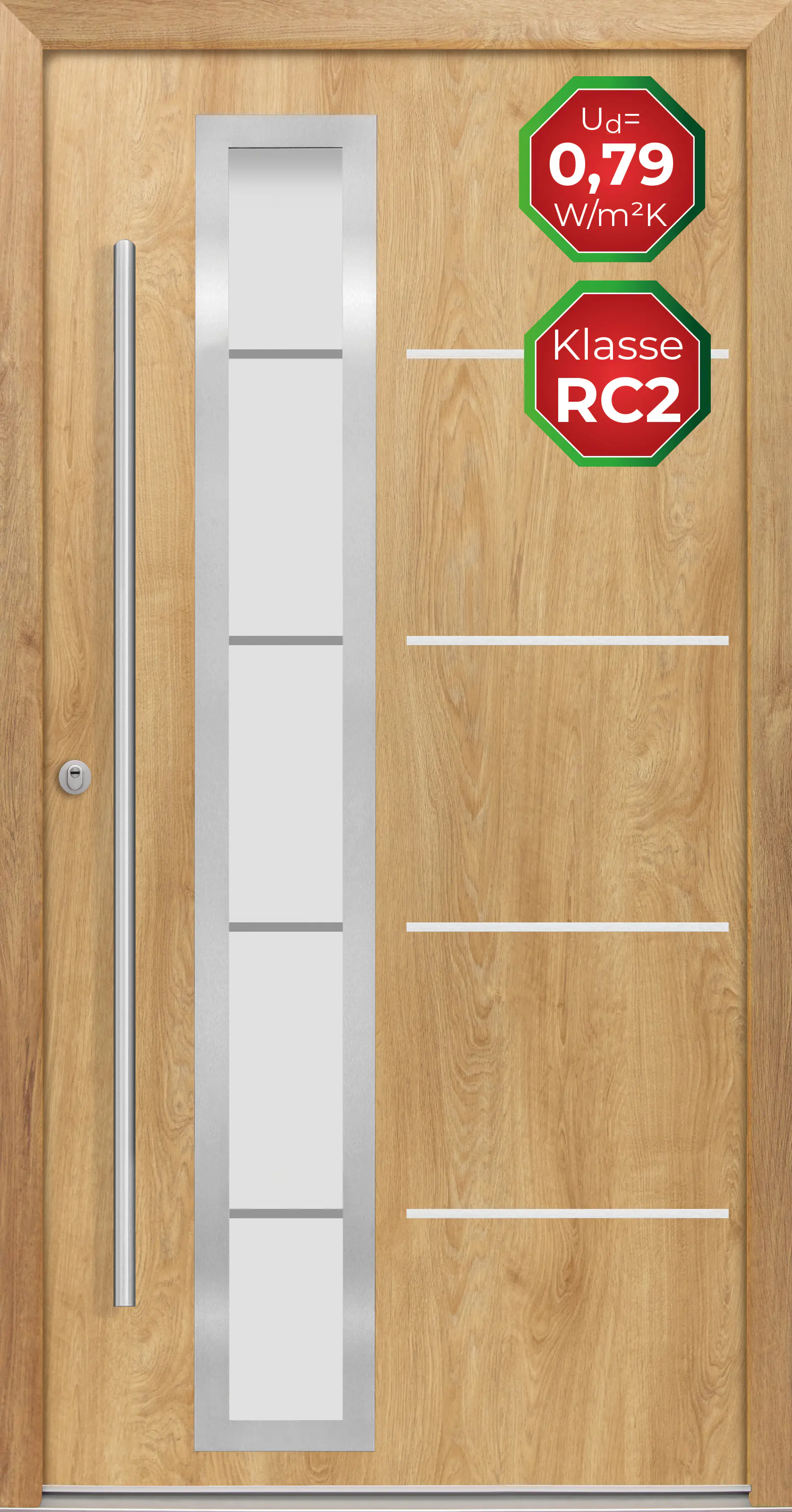 Splendoor Haustür Passivedoor Premium B06 RC2 Eiche Natur DIN Links 110 x 210 cm