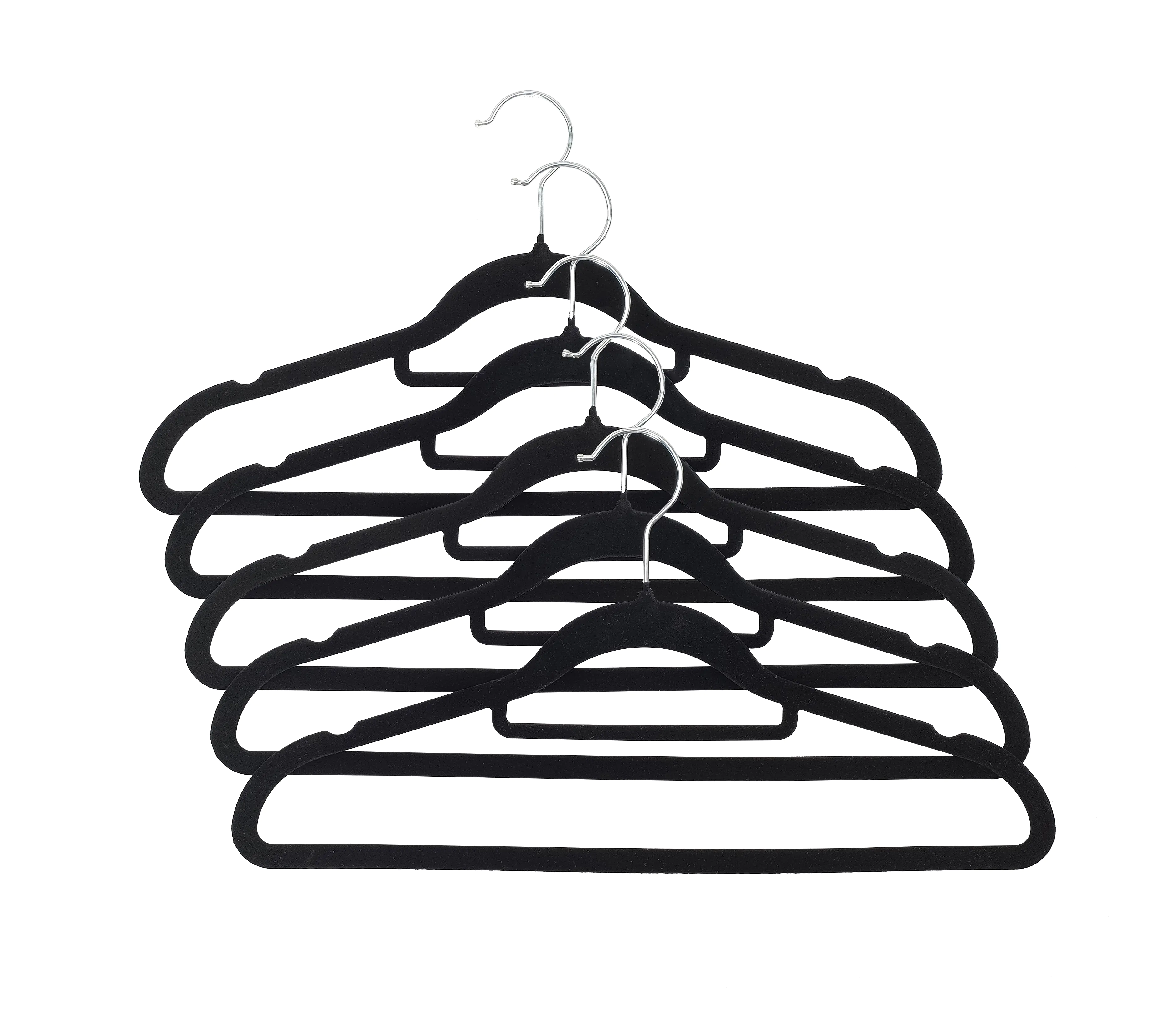 TrendLine Kleiderbügel mit Steg und Samtüberzug Kunststoff schwarz 5 Stück