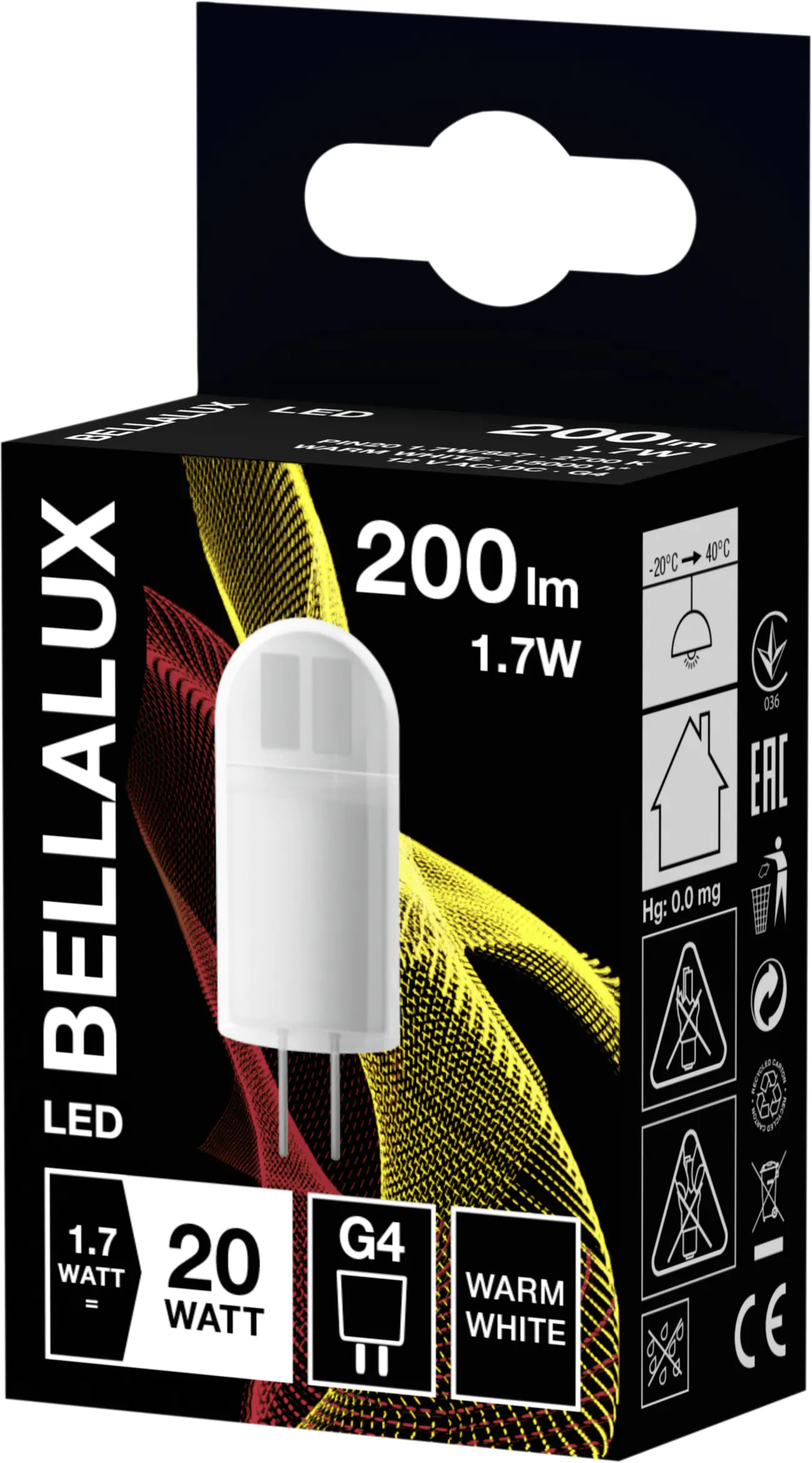 Bellalux LED-Leuchtmittel Stiftsockel G4, 1,7W, 200lm, 2700K, warmweiß