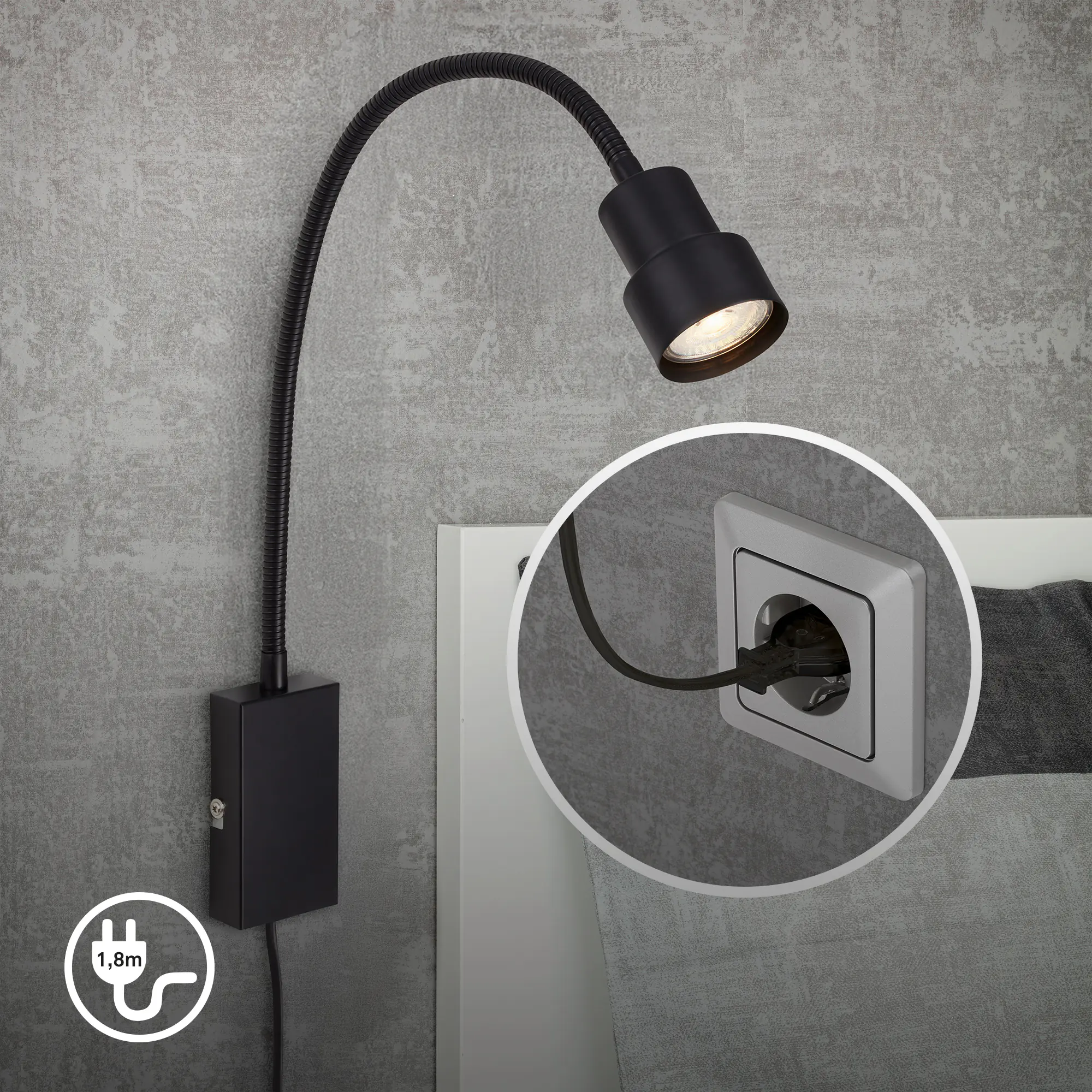 Briloner LED Touch Wandleuchte Tusi schwarz 5W, warmweiß