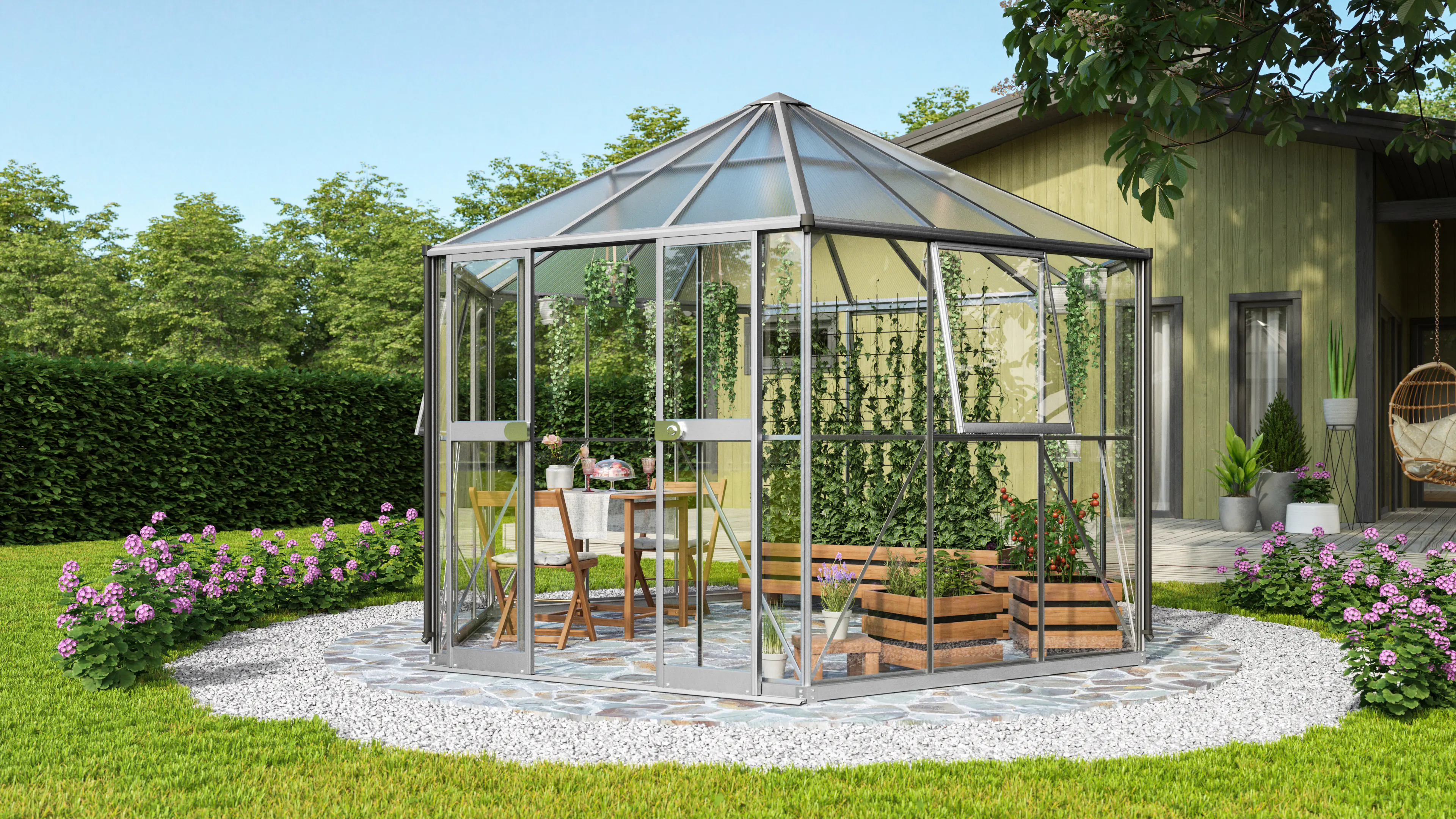 Vitavia Gewächshaus Pi 9000 ESG 3 mm 383 x 333 cm