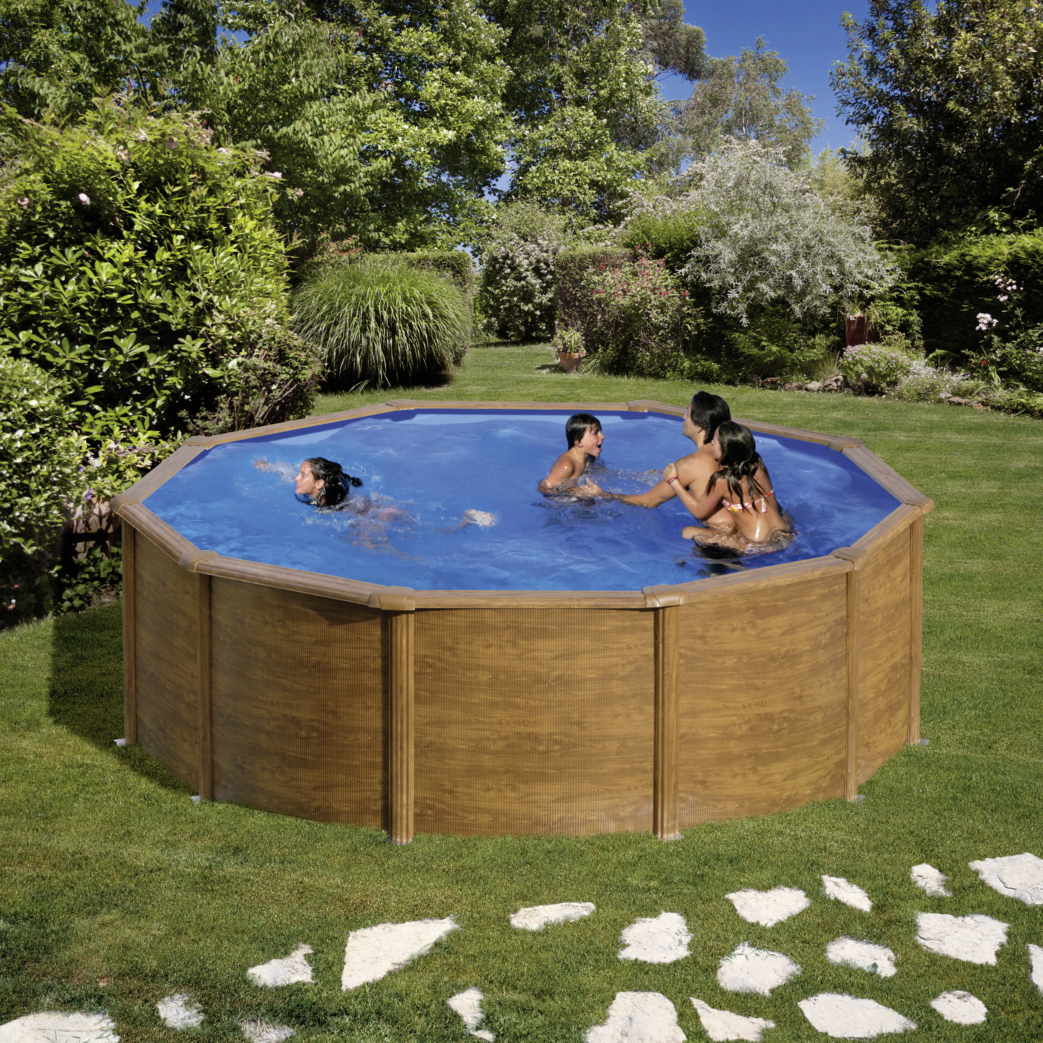 Gre Stahlwandpool Pacific rund Ø 460 x 120 cm Holzdekor