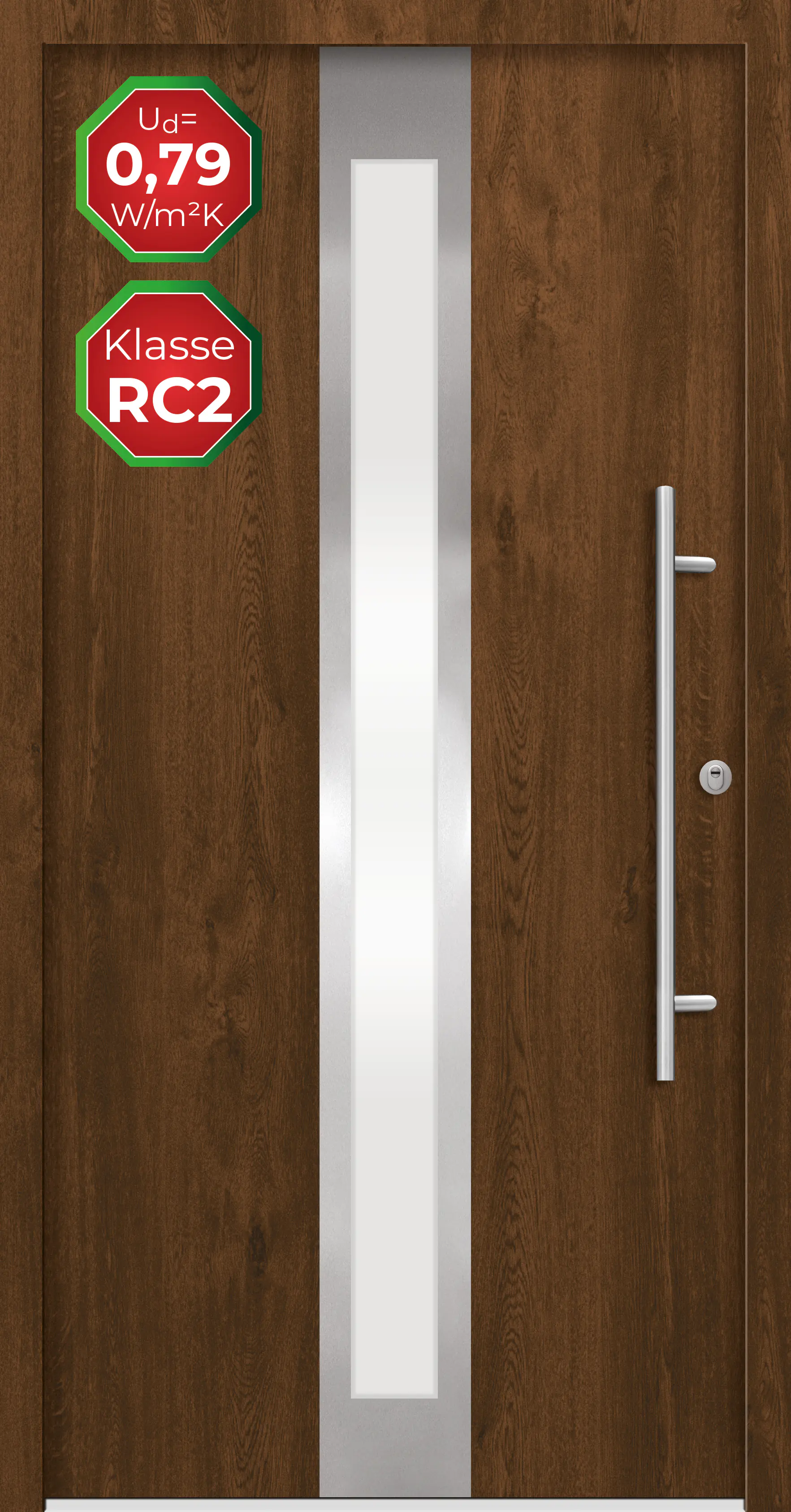 Splendoor Haustür Passivedoor Premium B01 RC2 Nussbaum DIN Rechts 100 x 210 cm