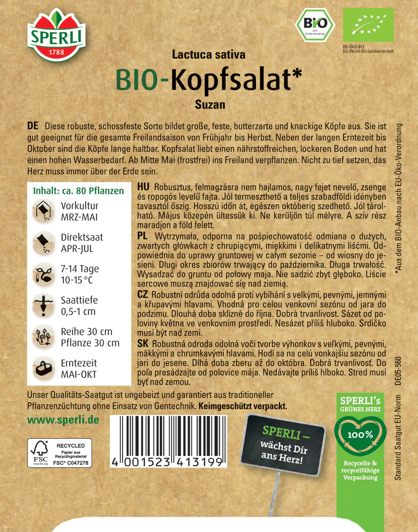 Sperli BIO Kopfsalat