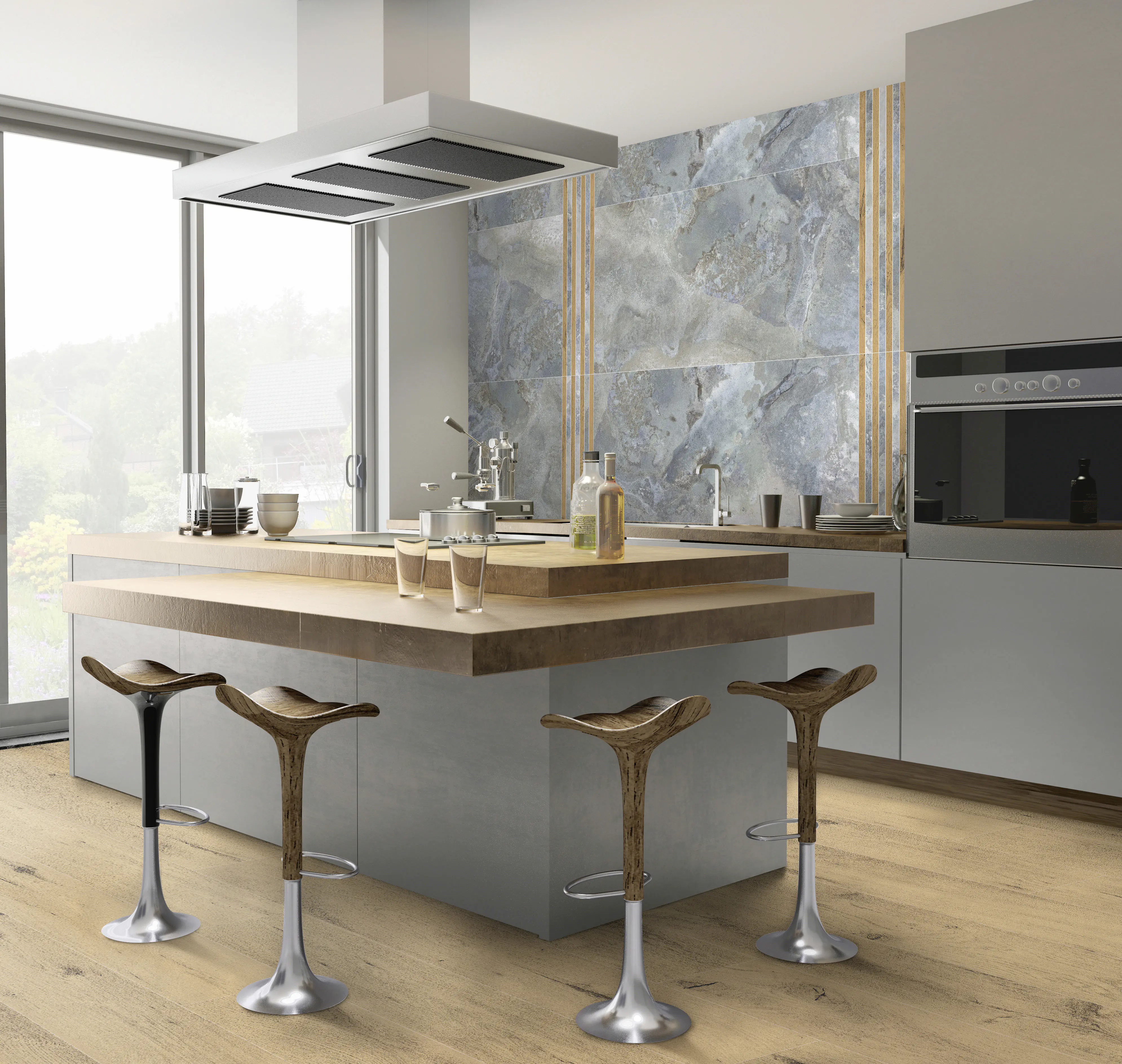Einzeldekor Feinsteinzeug Woodline mercan 21,5 x 60 cm blau