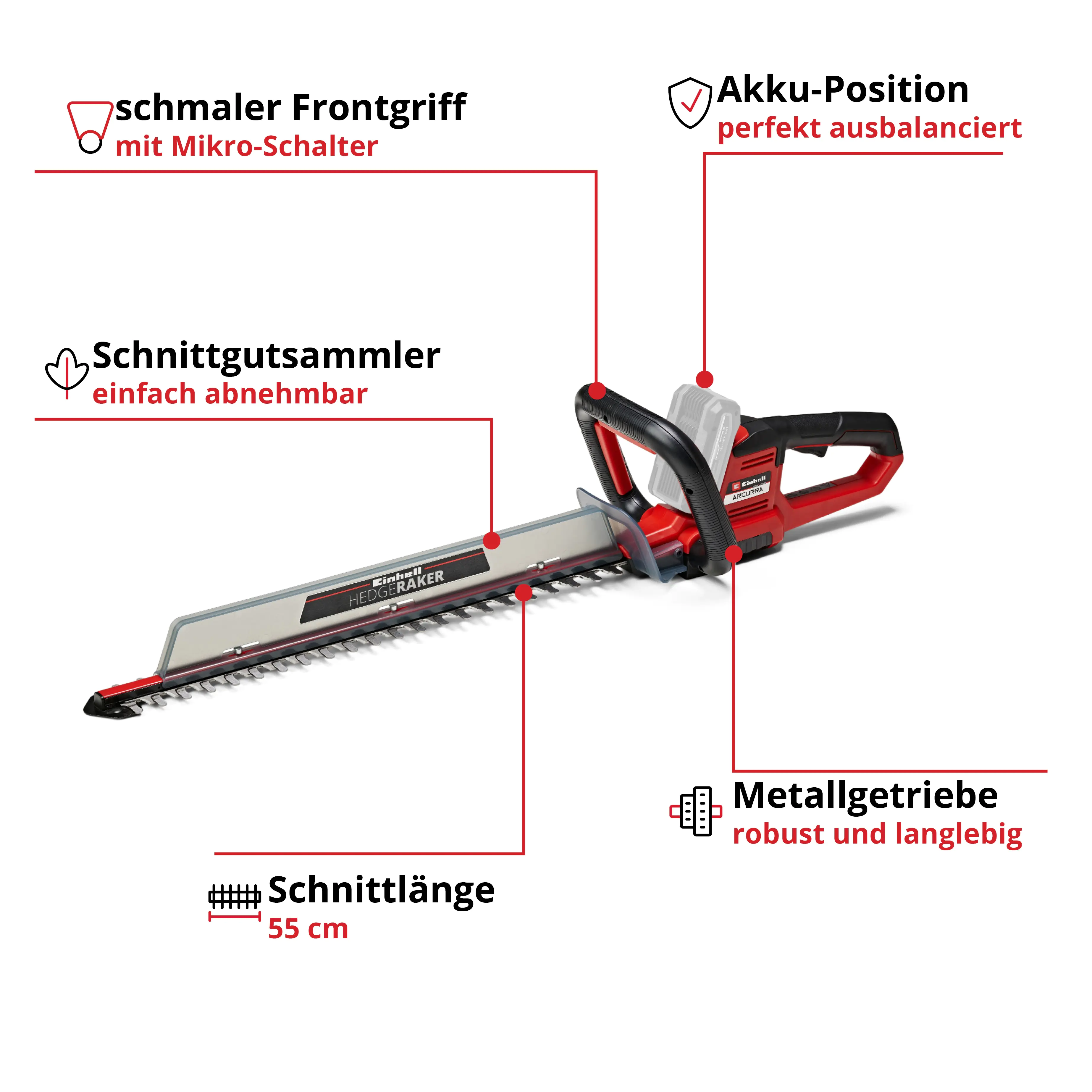 Einhell Akku-Heckenschere ARCURRA 18/55 55 cm Schnittlänge