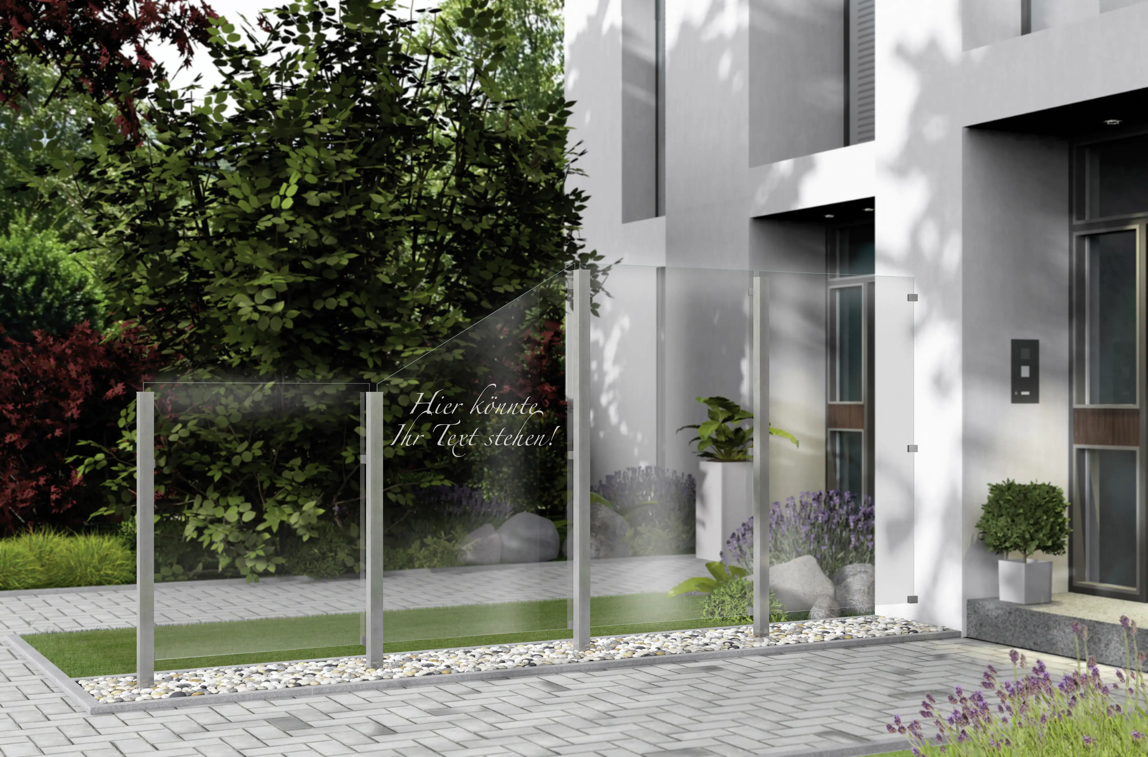 Ambiente Glaszaun Dekor Logo schräg 120 x 120/180 cm gehärtetes 8 mm Glas