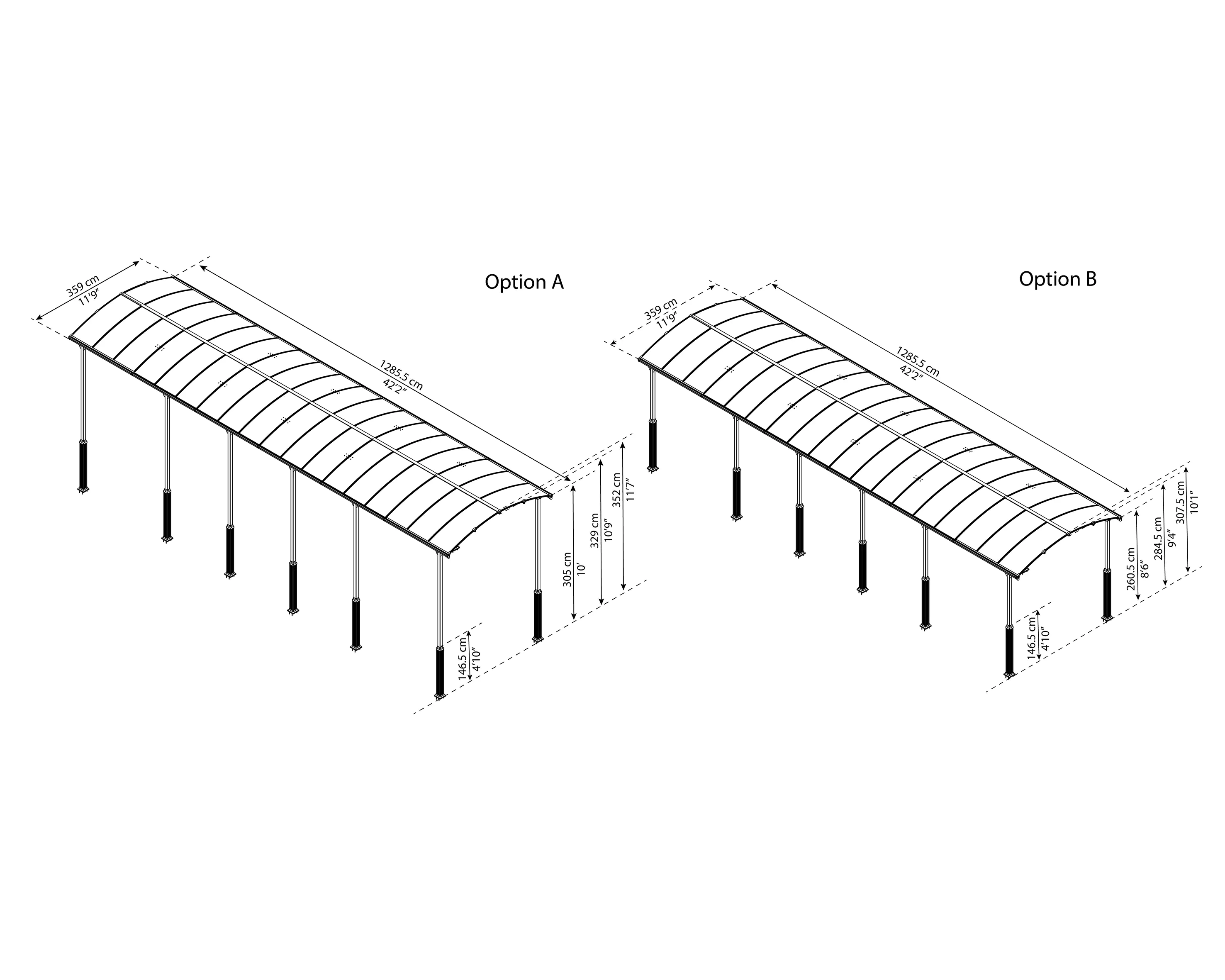 Canopia Carport Arcadia 12700 1290 x 359 x 242 cm (L x B x H)
