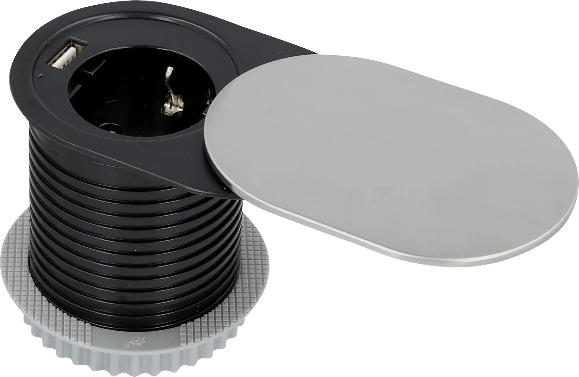 Unitec Einbausteckdosenleiste 1-Fach 1,5m mit USB, H05VV-F3 G1,5 mm, stahl