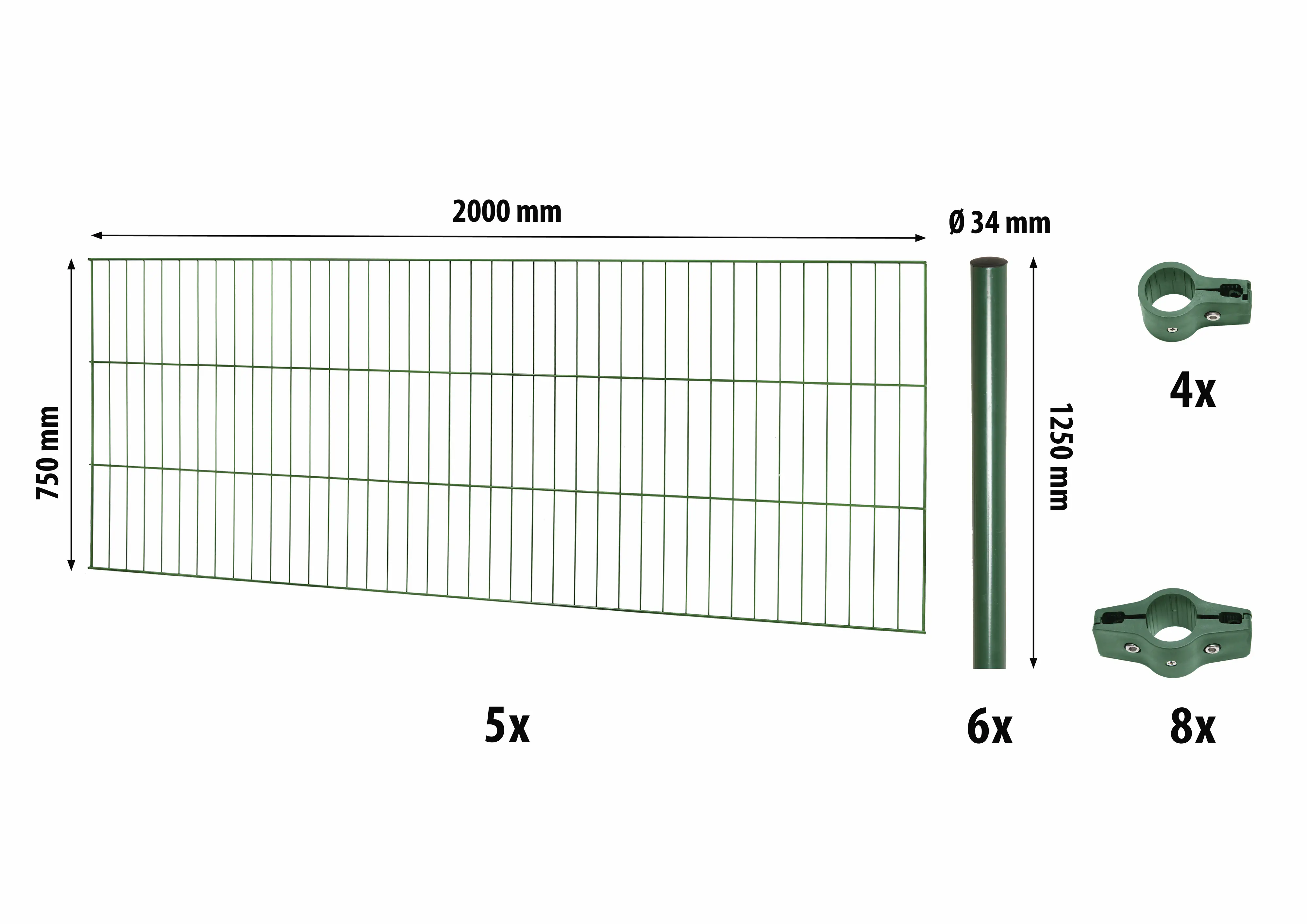 Floraworld Einstabmatten-Zaun Set Classic 10 m 200 x 75 cm inkl. 6 Pfosten 125 x 0,34 cm moosgrün