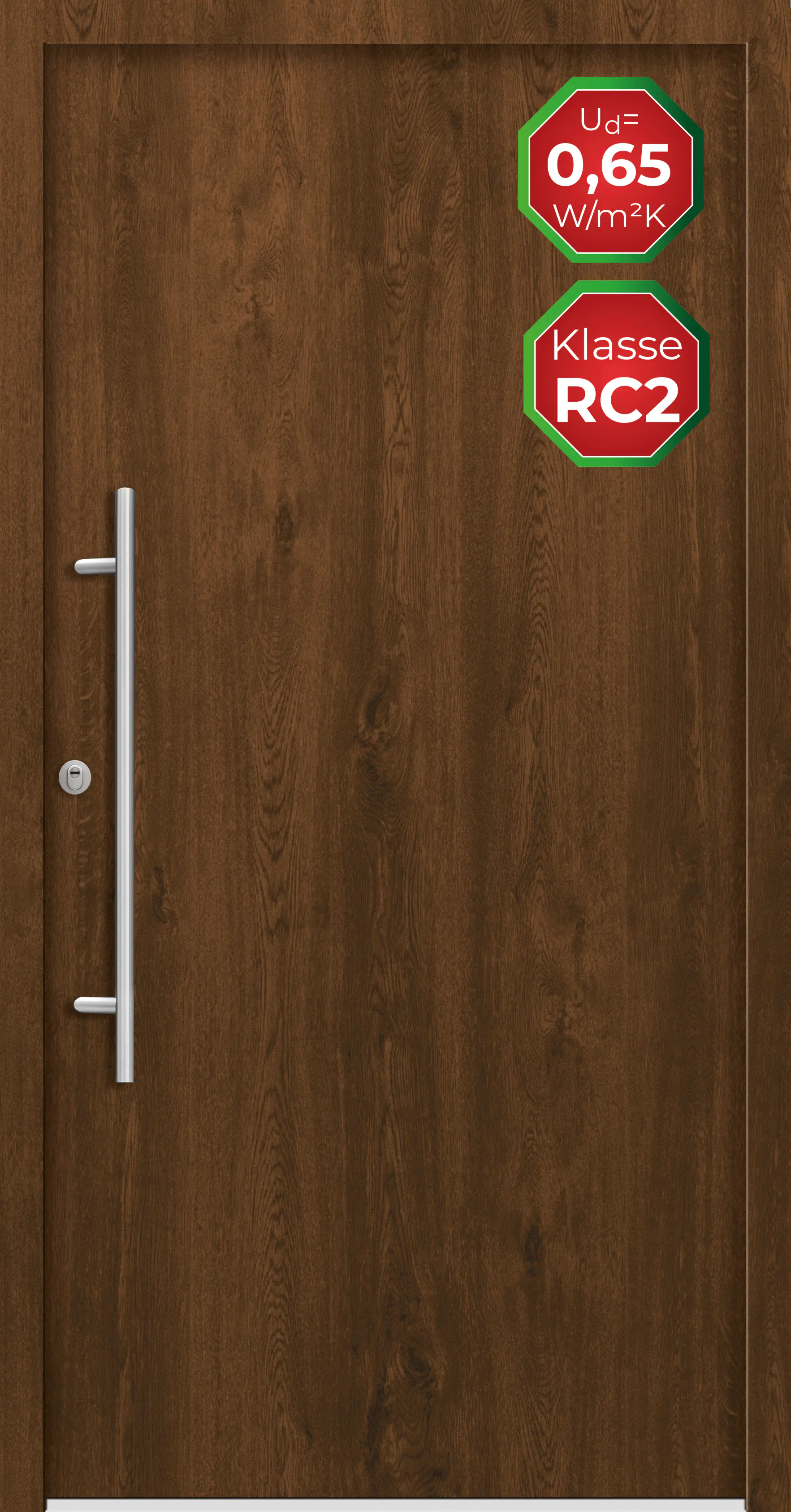 Splendoor Haustür Passivedoor Premium B05 RC2 Nussbaum DIN Links 100 x 210 cm