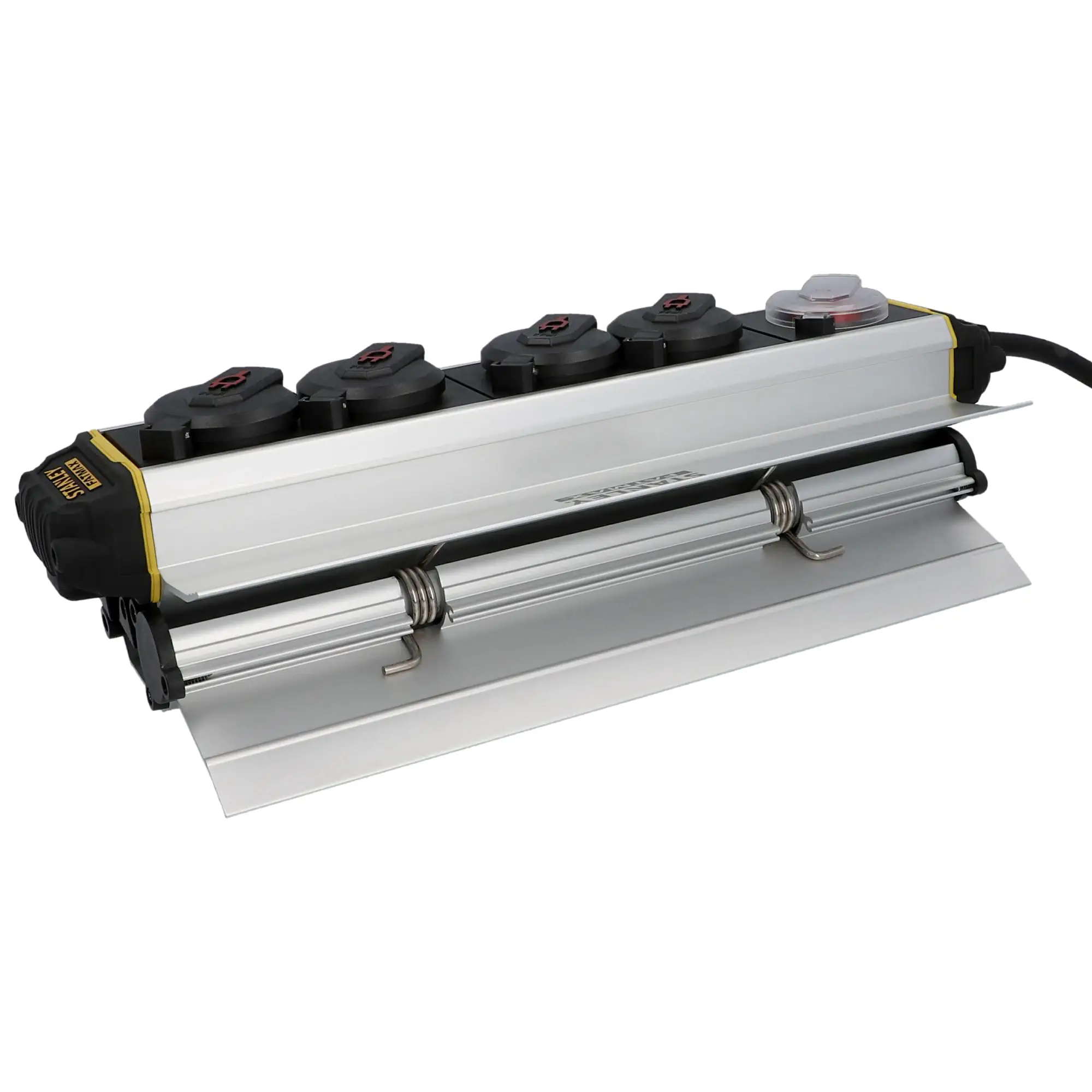 Stanley Steckdosenleiste 4-fach 3m mit Schalter, Aluminiumgehäuse, schwarz