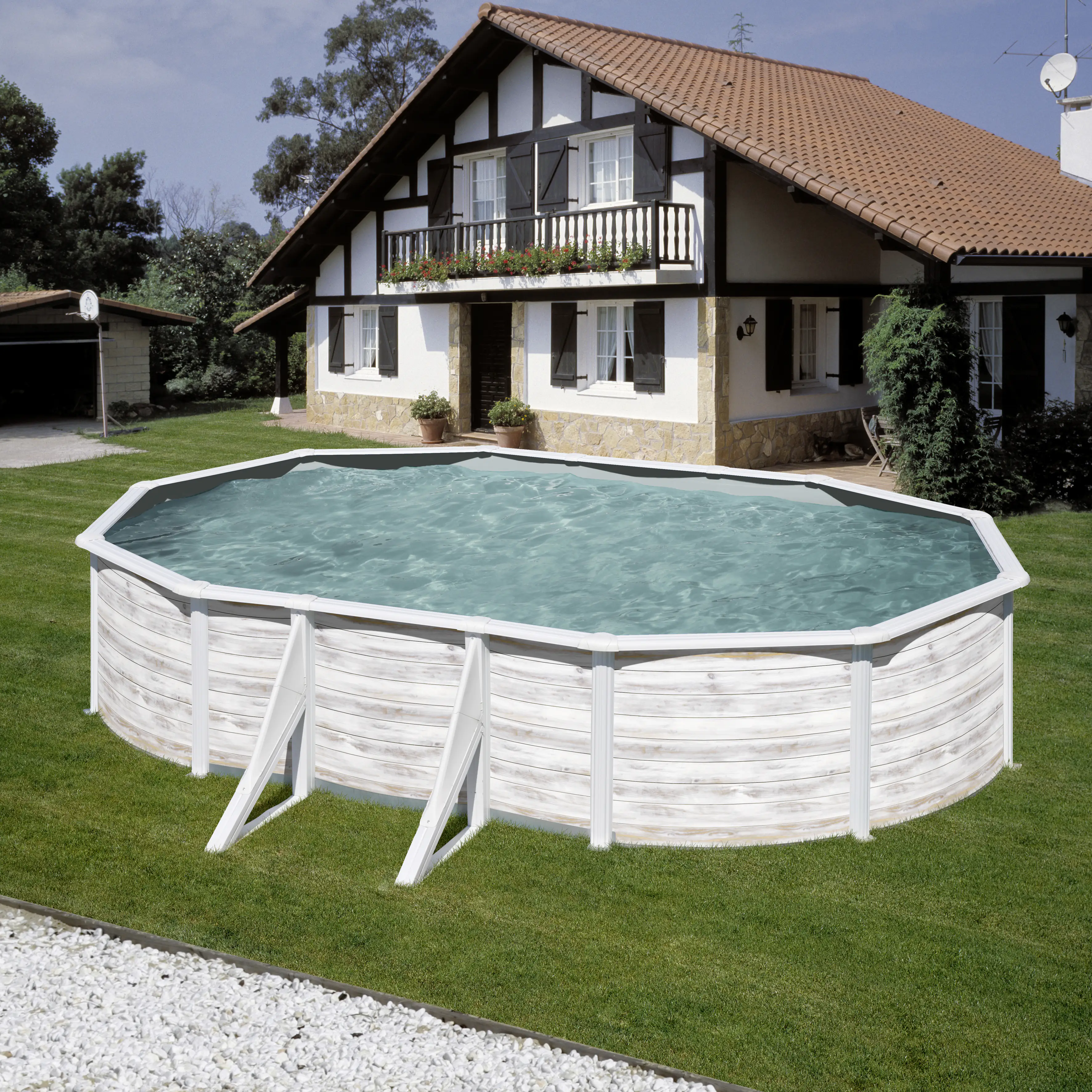 Gre Stahlwandpool Finnlandia oval 500 x 300 x 120 cm Holzdekor weiß