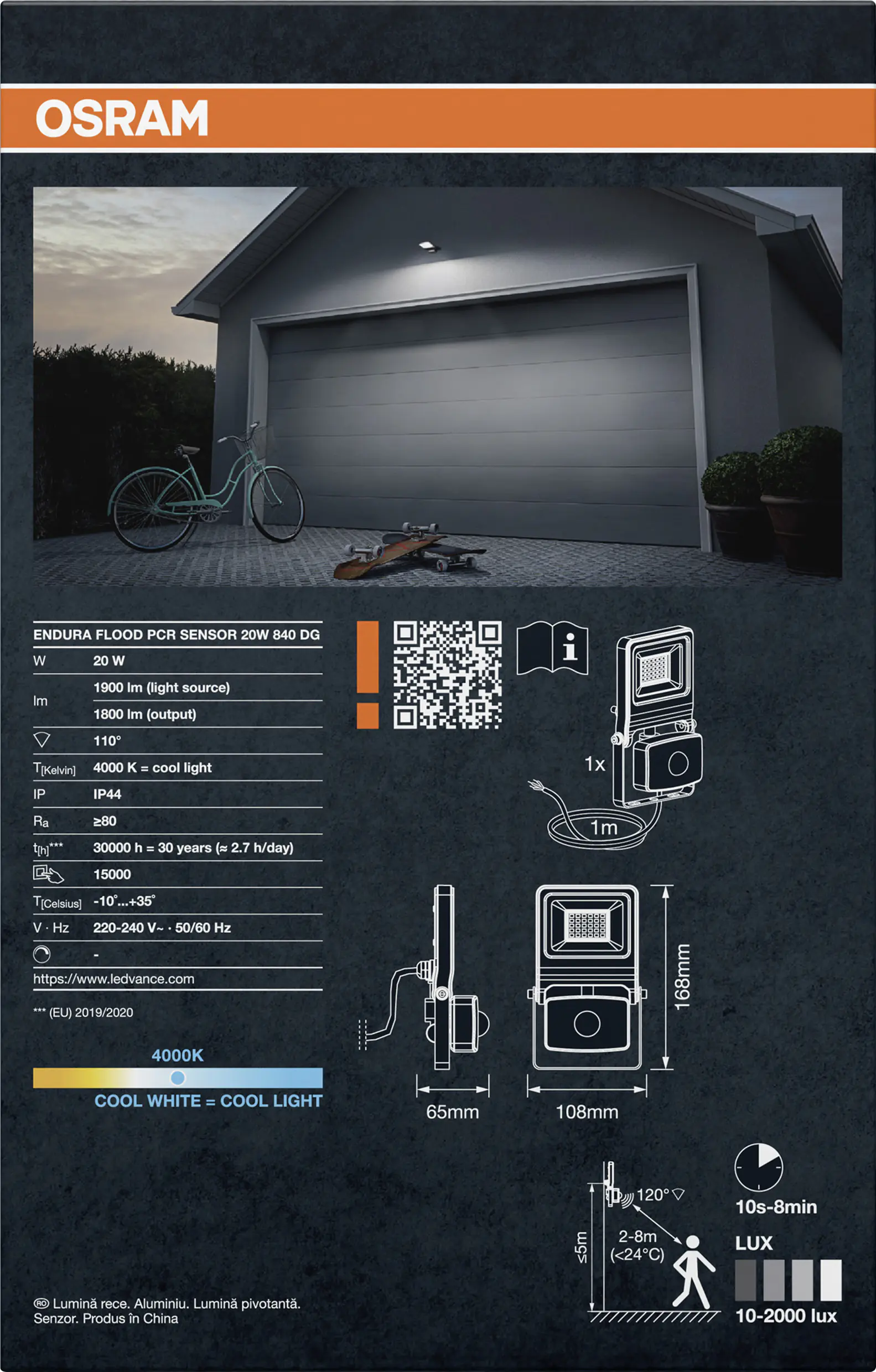 Osram Außenleuchte ENDURA Flood Bewegunsmelder 20W PCR dunkelgrau kaltweiß