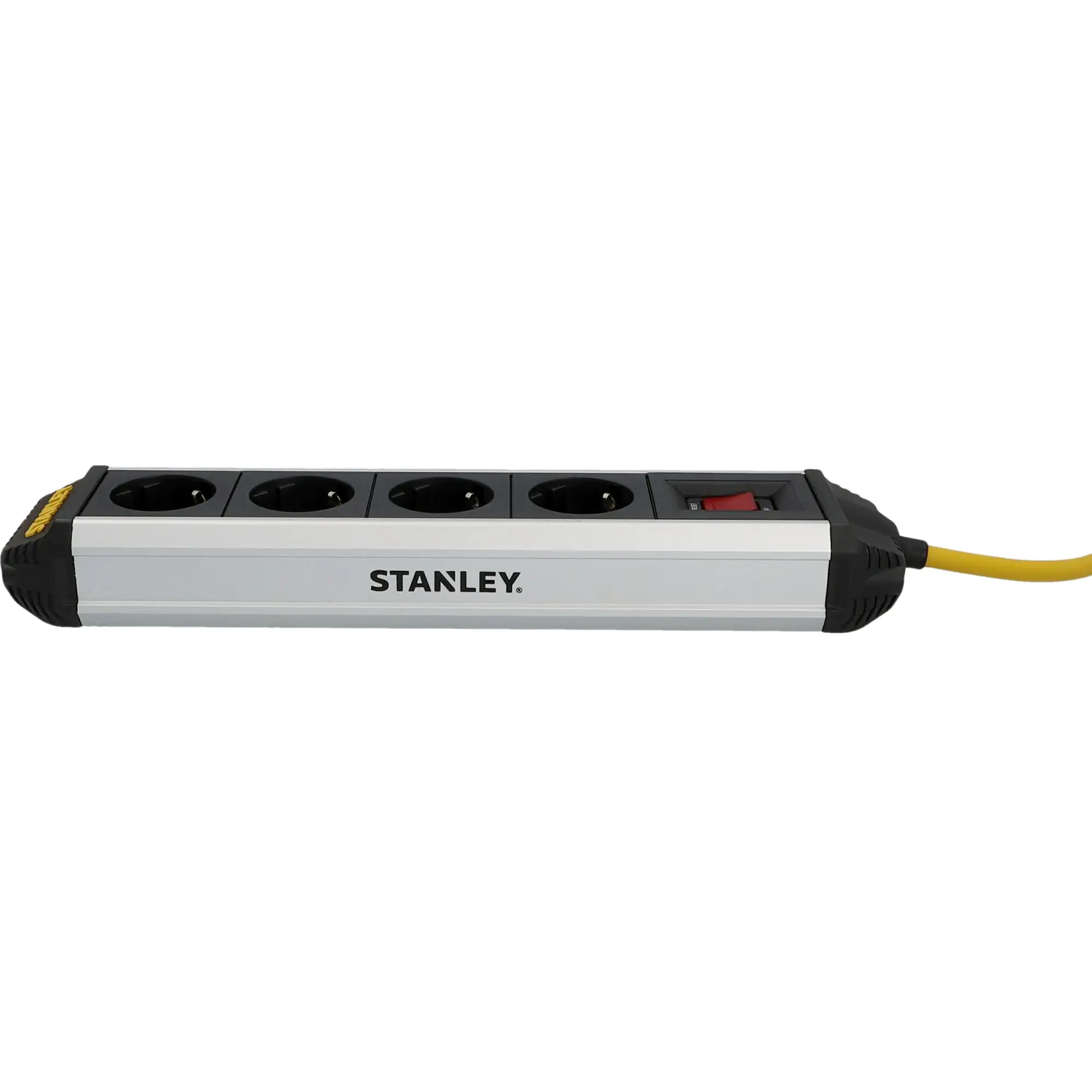 Stanley Steckdosenleiste 4-fach 2m mit Schalter, Aluminiumgehäuse, schwarz