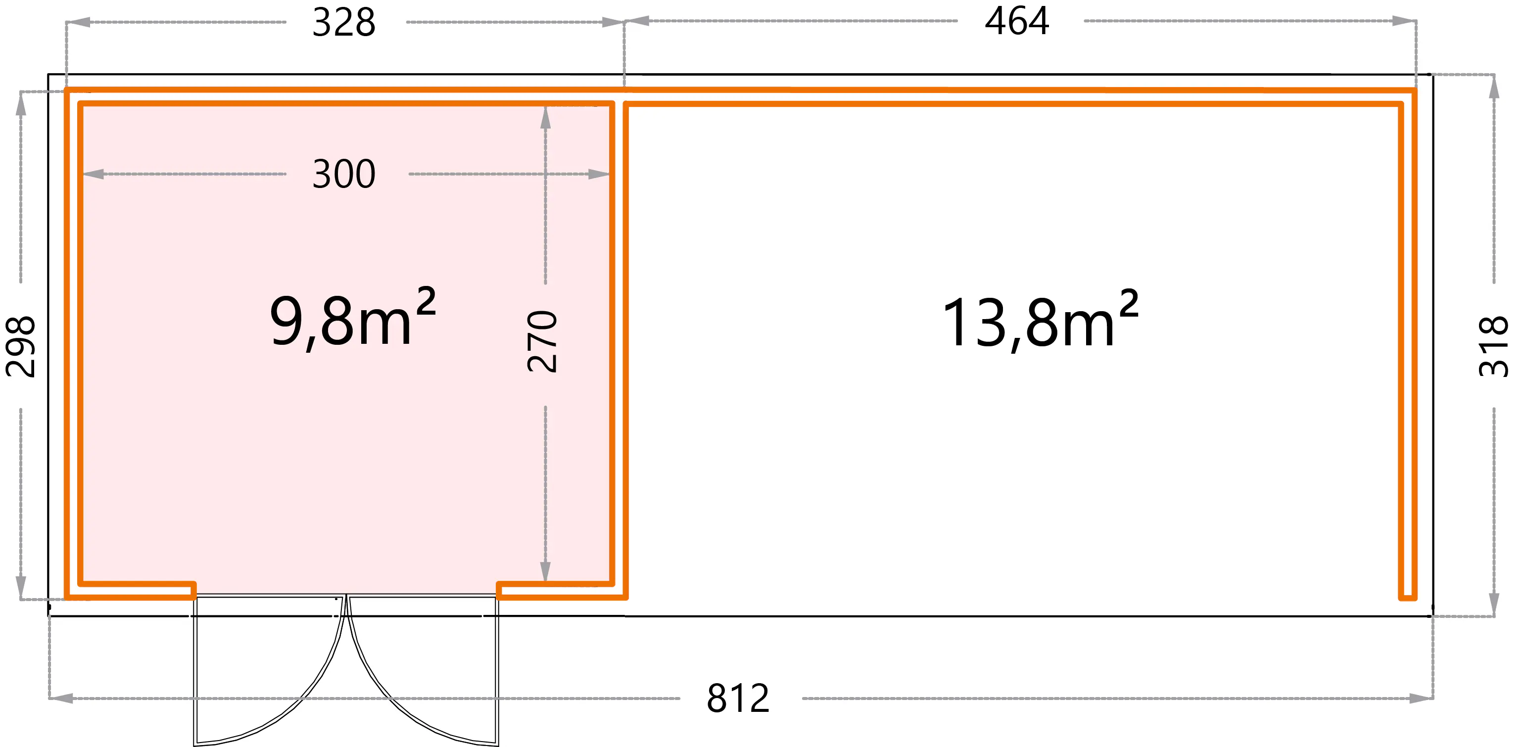 Telluria Gerätehaus Classico Lounge XL 3330 rechts weiß 792 x 298 cm