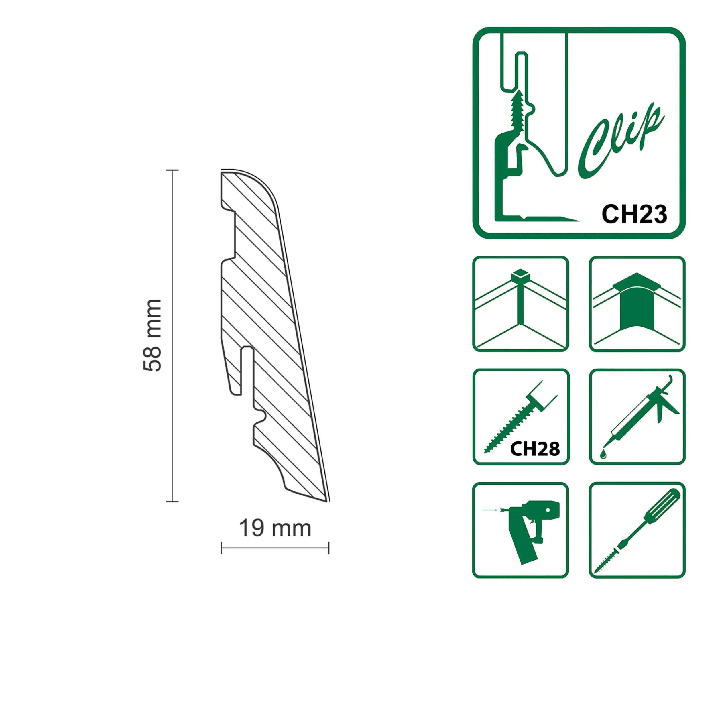 FN Neuhofer Fußleiste 240 cm 58 x 19 mm weiß