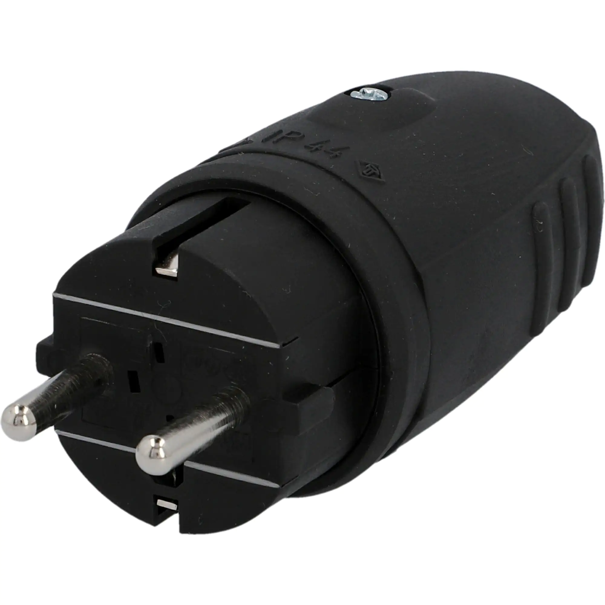Schutzkontakt-Stecker Gummi PVC-Ein IP44, mit Knickschutz, schwarz