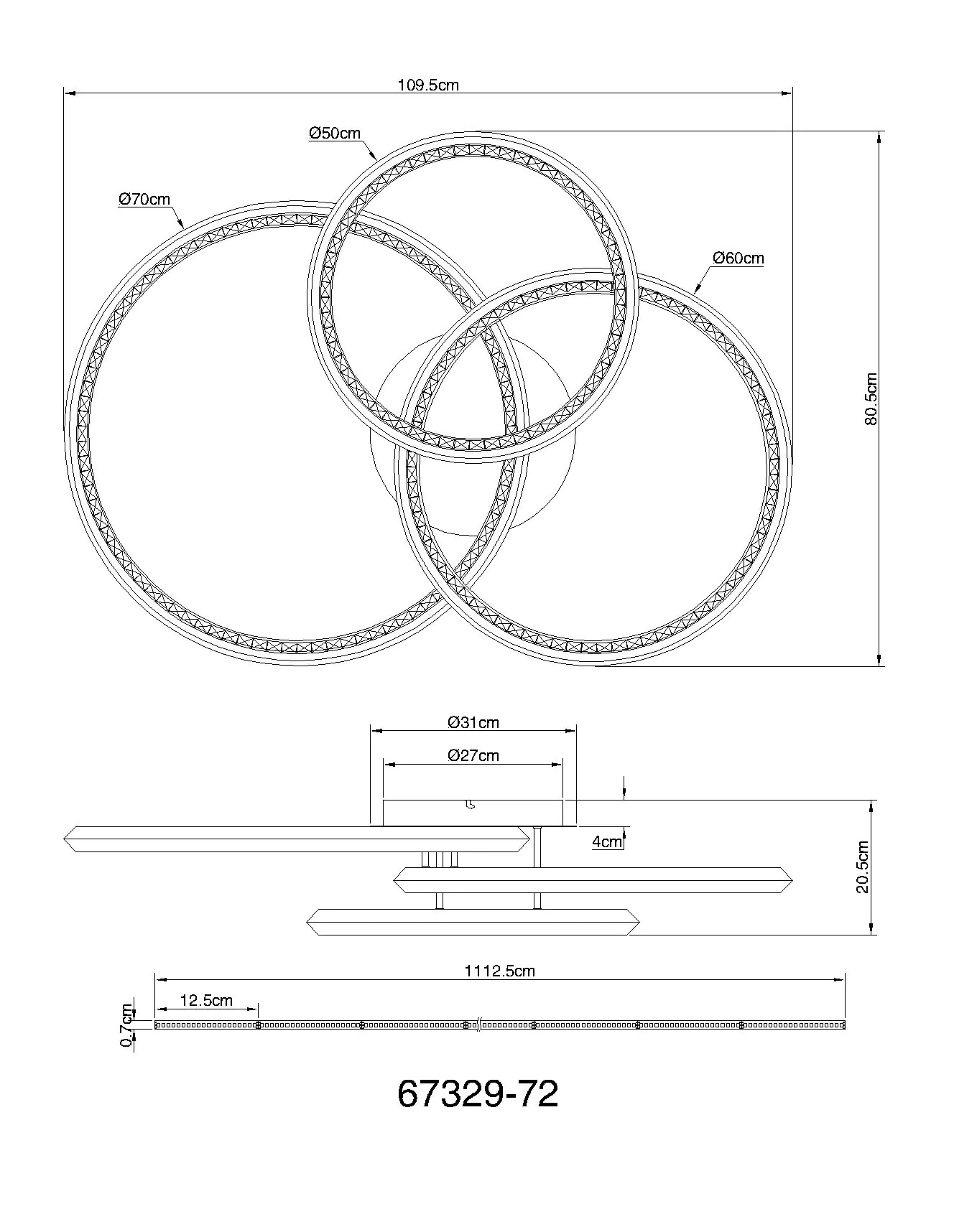 Globo LED Deckenleuchte Alaina 3er Ringe 109x80,5 cm warmweiß-kaltweiß