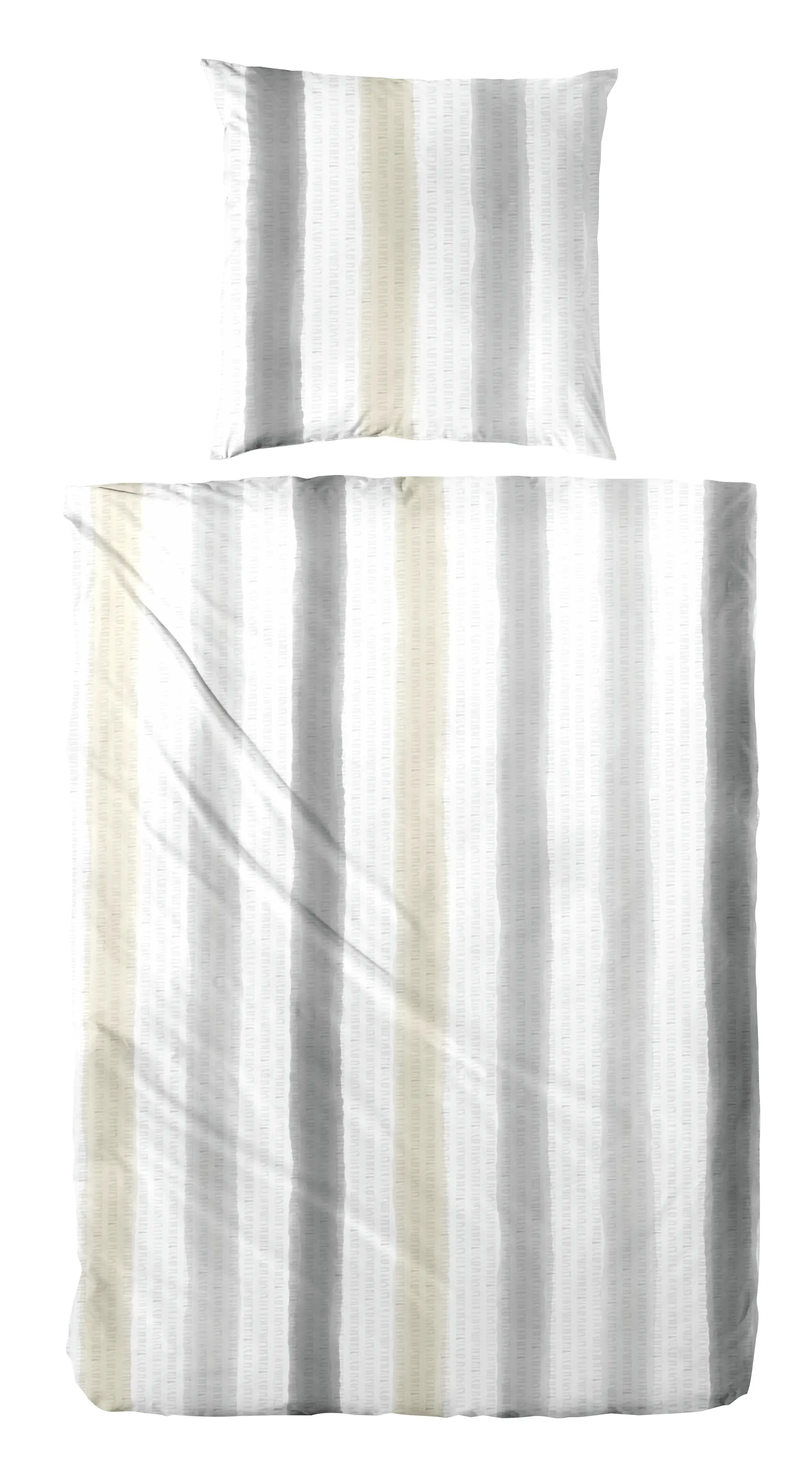 Bettwäsche Soft-Seersucker Streifen grau-beige 155 x 220 cm