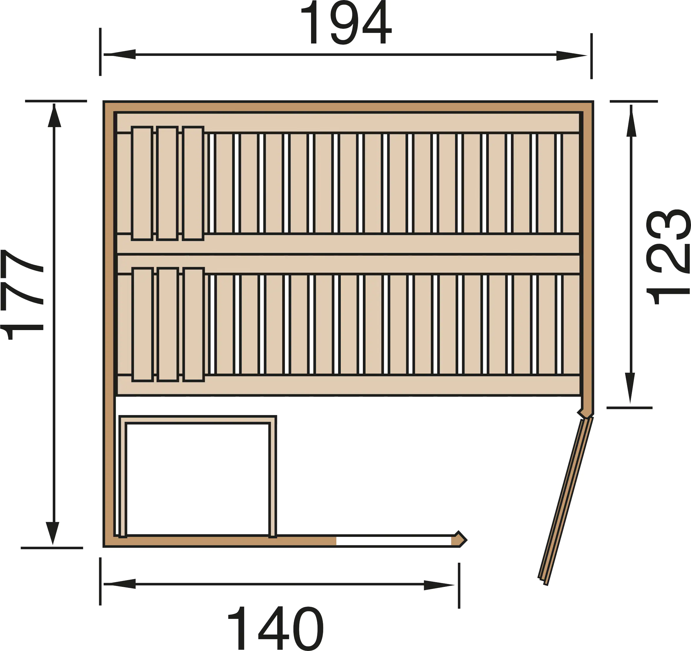 Weka Element-Ecksauna Varberg 2 mit Glastür und Fenster