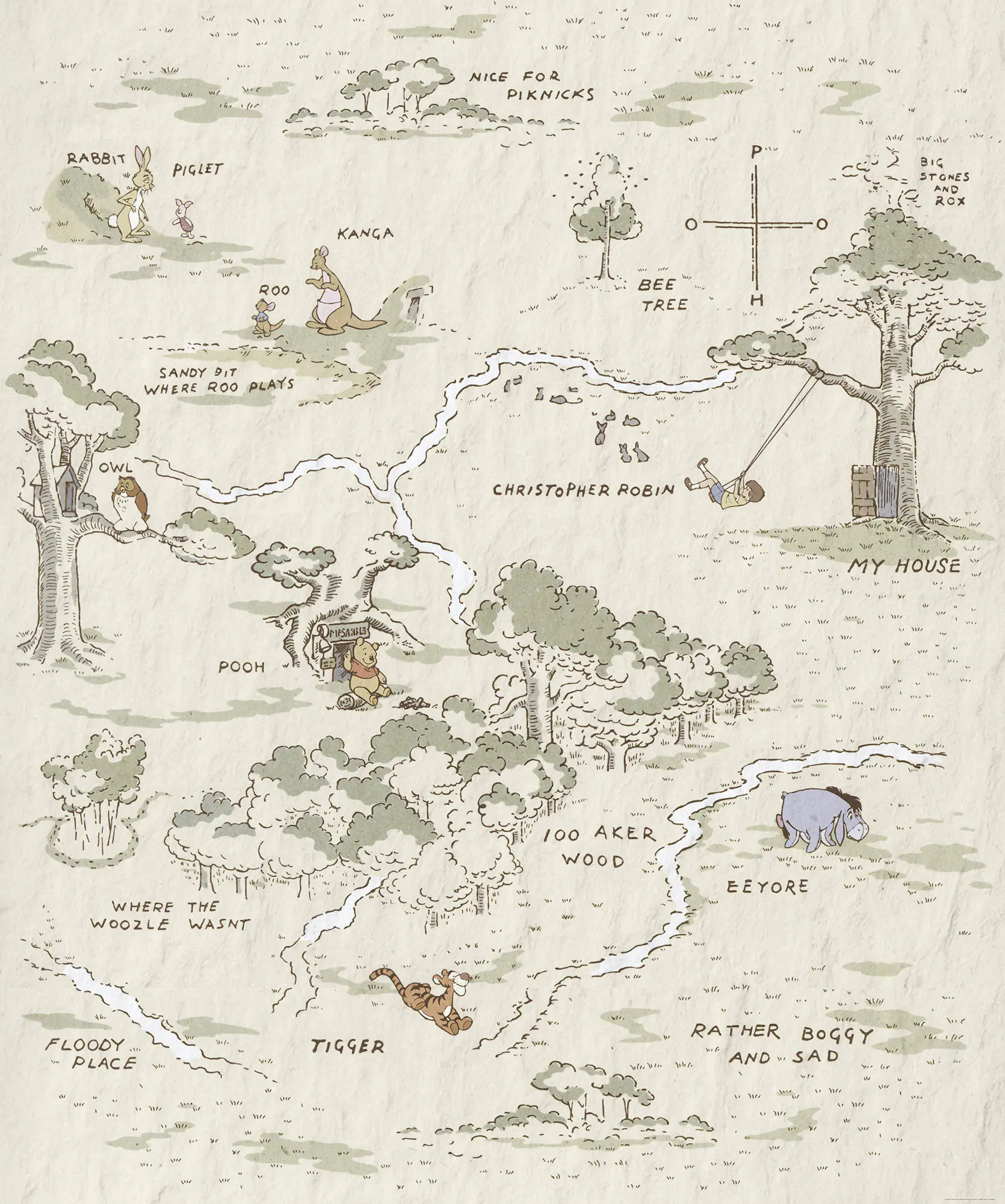 Komar Vlies Fototapete Winnie Pooh Map 200 x 240 cm 