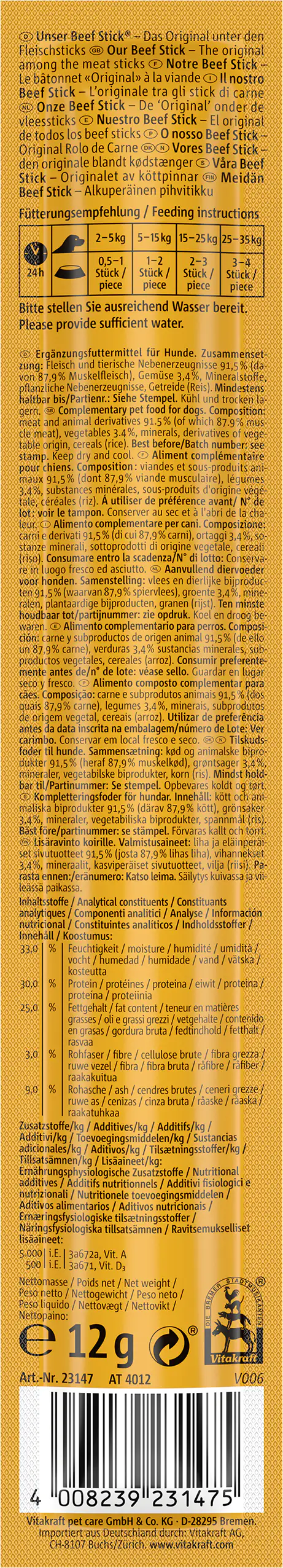 Vitakraft Beef Stick® Gemüse 1 Stück / 12 g