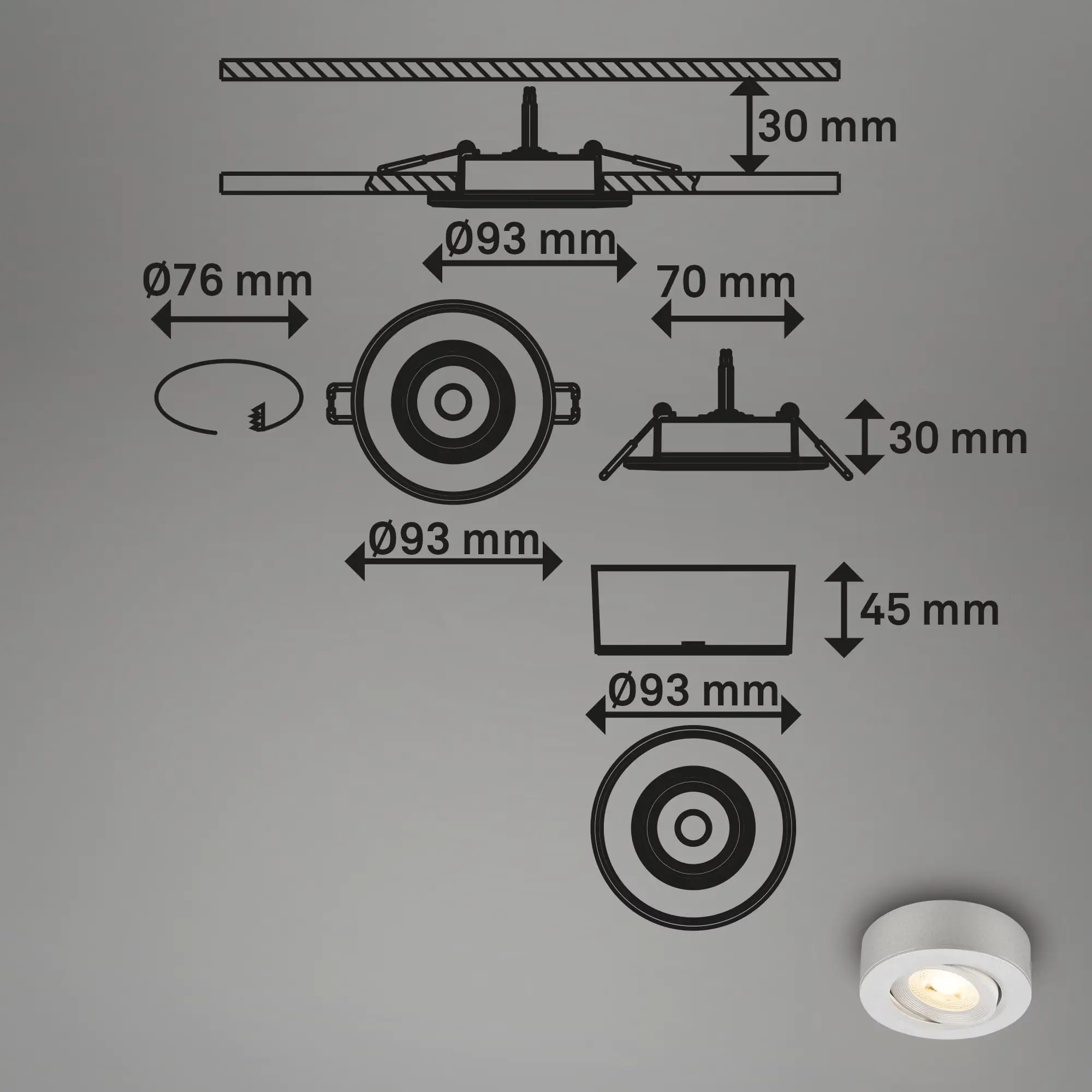 Briloner LED-Einbauleuchten Mini 2in1 Ein-& Aufbau 9W 500lm chrom dimmbar