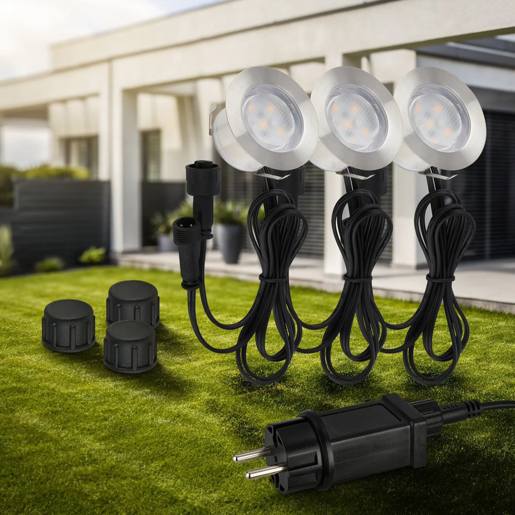 Briloner LED Außen-Bodenstrahler Padouk Connect to Shine 3er Starterset 3x1W warmweiß