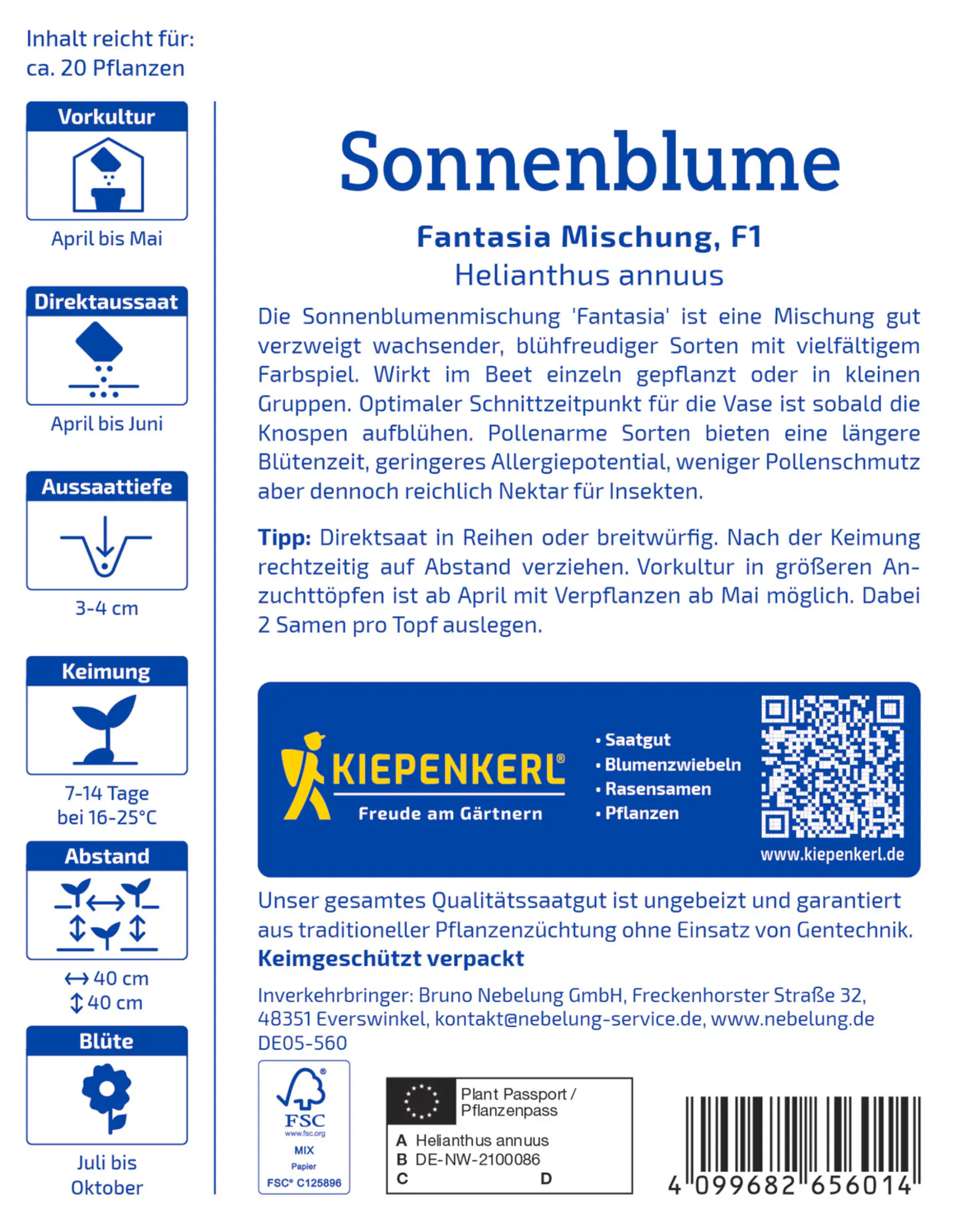 Kiepenkerl Profi-Line Blumensamen Sonnenblumen Fantasia Mischung F1 für ca. 20 Pflanzen