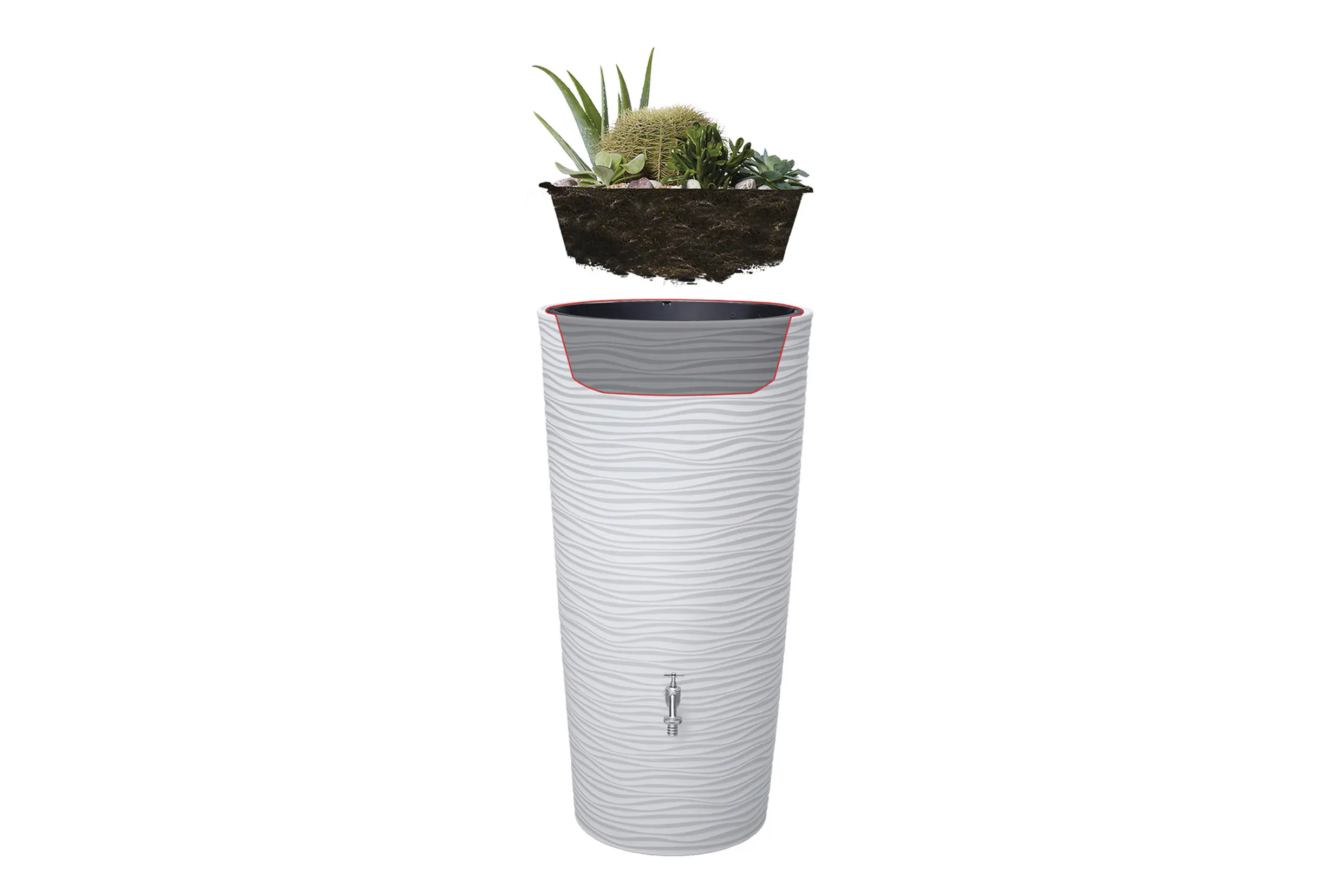 Garantia Regentonne Natura 2in1 rund inkl. Pflanzschale 210 L arctic 