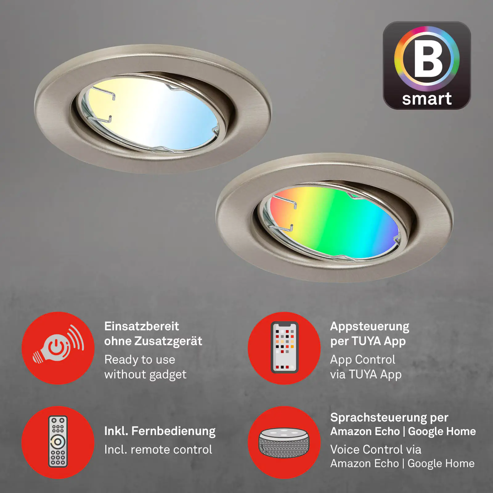 Di-Ka LED Einbauleuchte Fit Move S 3er Set Smart Home Tuya RGBW Ø 8,6 cm