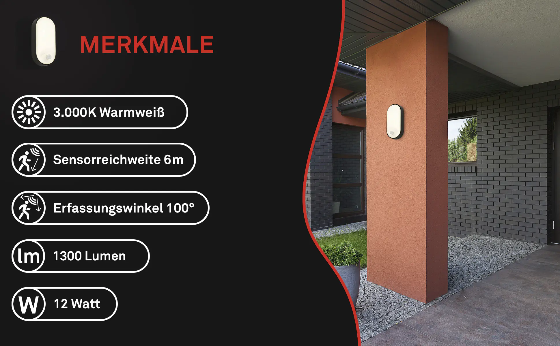 Briloner LED-Wandleuchte Ruch mit Bewegungsmelder 22 x 10,5 cm warmweiß schwarz