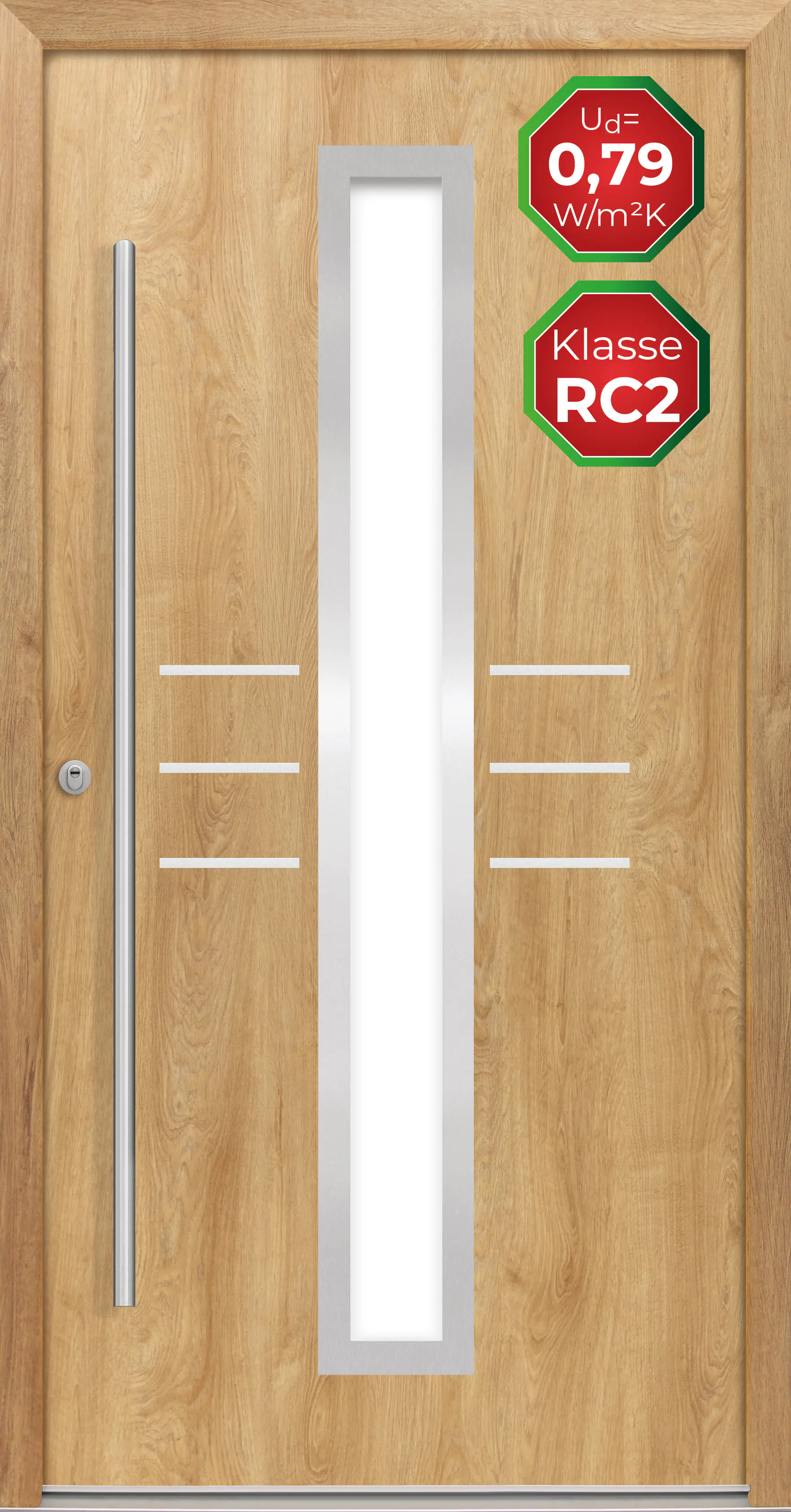 Splendoor Haustür Passivedoor Premium B07 RC2 Eiche Natur DIN Links 100 x 210 cm