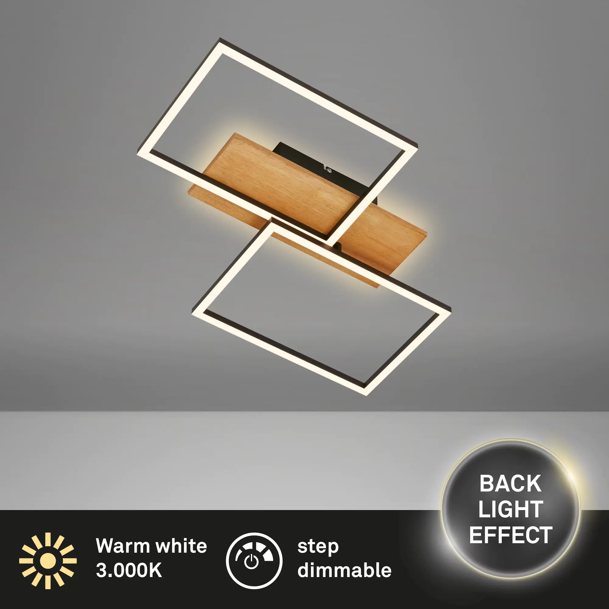 Di-Ka LED Deckenleuchte Frame 30W, 3300lm, 3000K, Holz, schwarz