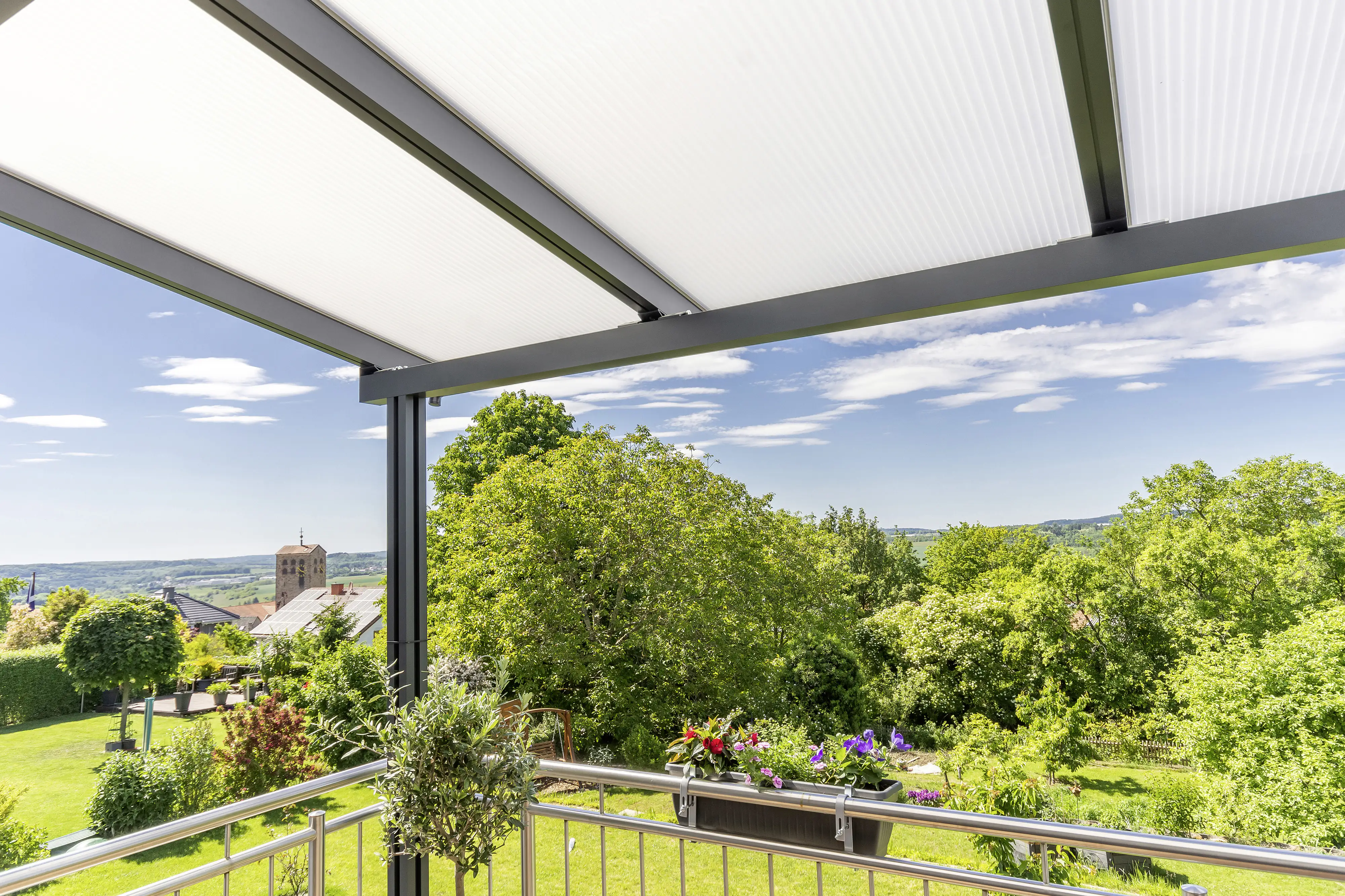 Gutta Premium Terrassendach 410,2 x 406 cm anthrazit PC weiß opal 16 mm