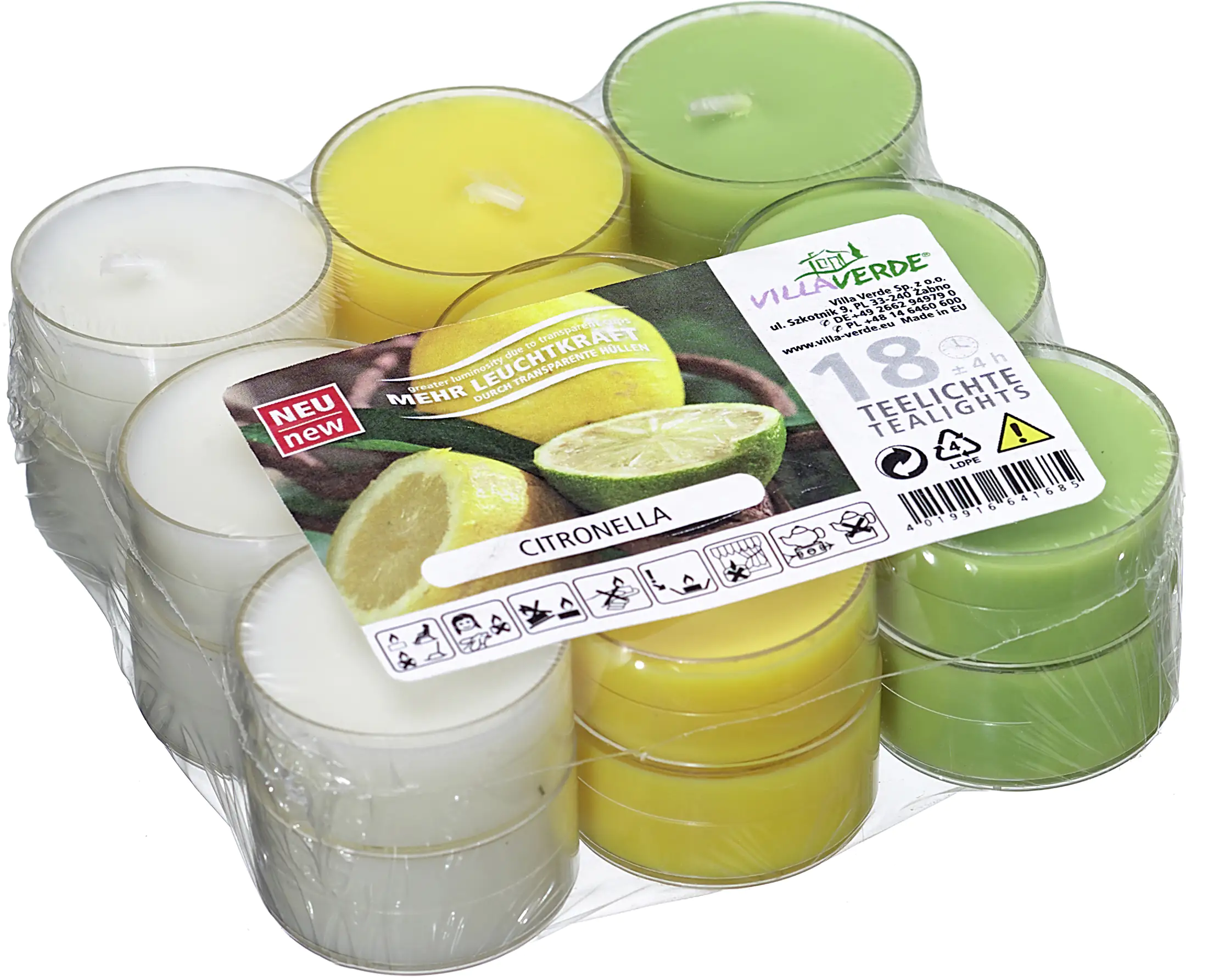 Villa Verde Duftteelichter Citronella, Höhe: 1,7 cm, Ø 3,8 cm, 18er Pack