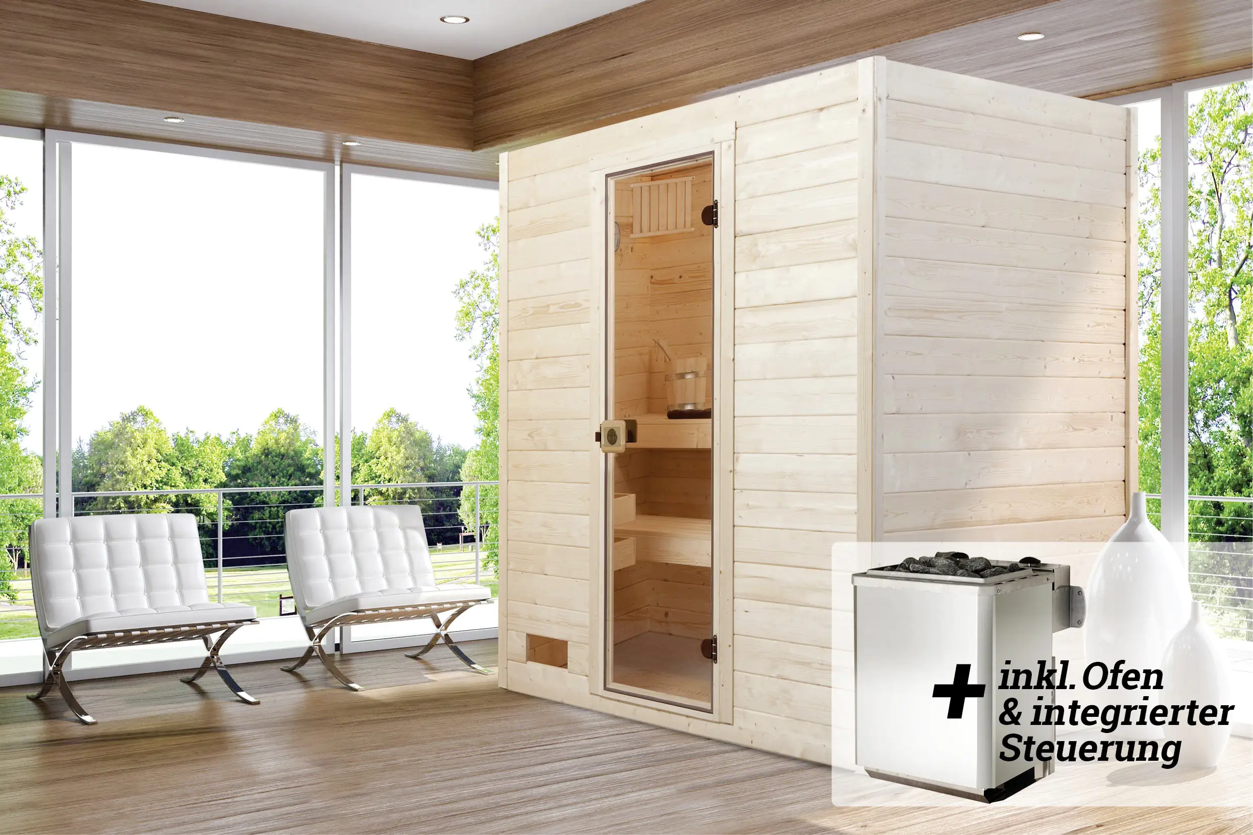 Weka Massivholz-Sauna Valida Gr. 3 Sparset Glastür 9,0 kW