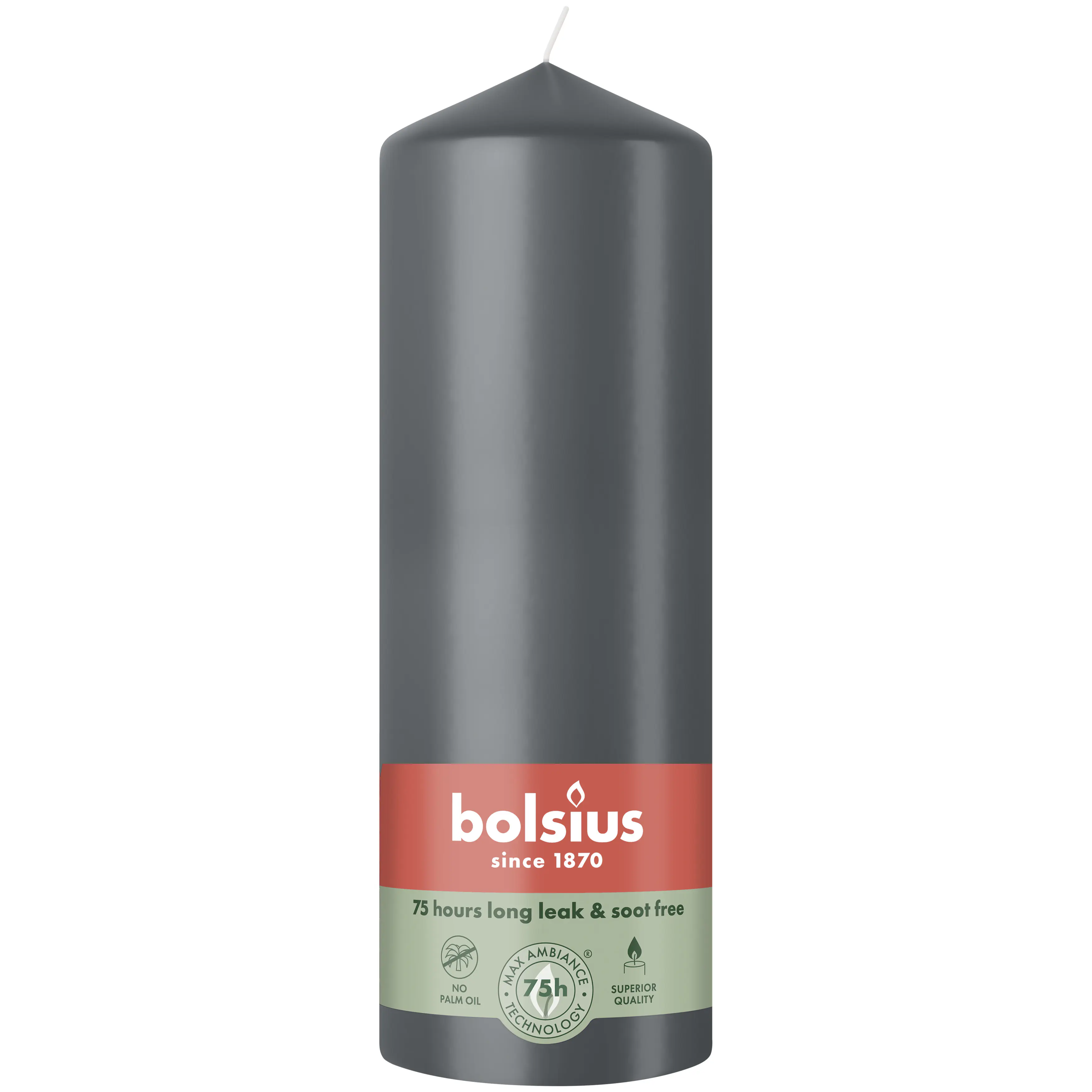 Bolsius Stumpenkerze grau 20 cm Ø 6,8 cm 