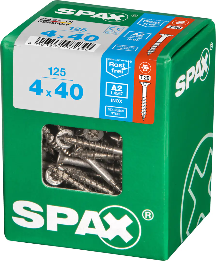 Spax Universalschrauben 4.0 x 40 mm TX 20 Senkkopf - 125 Stück Edelstahl