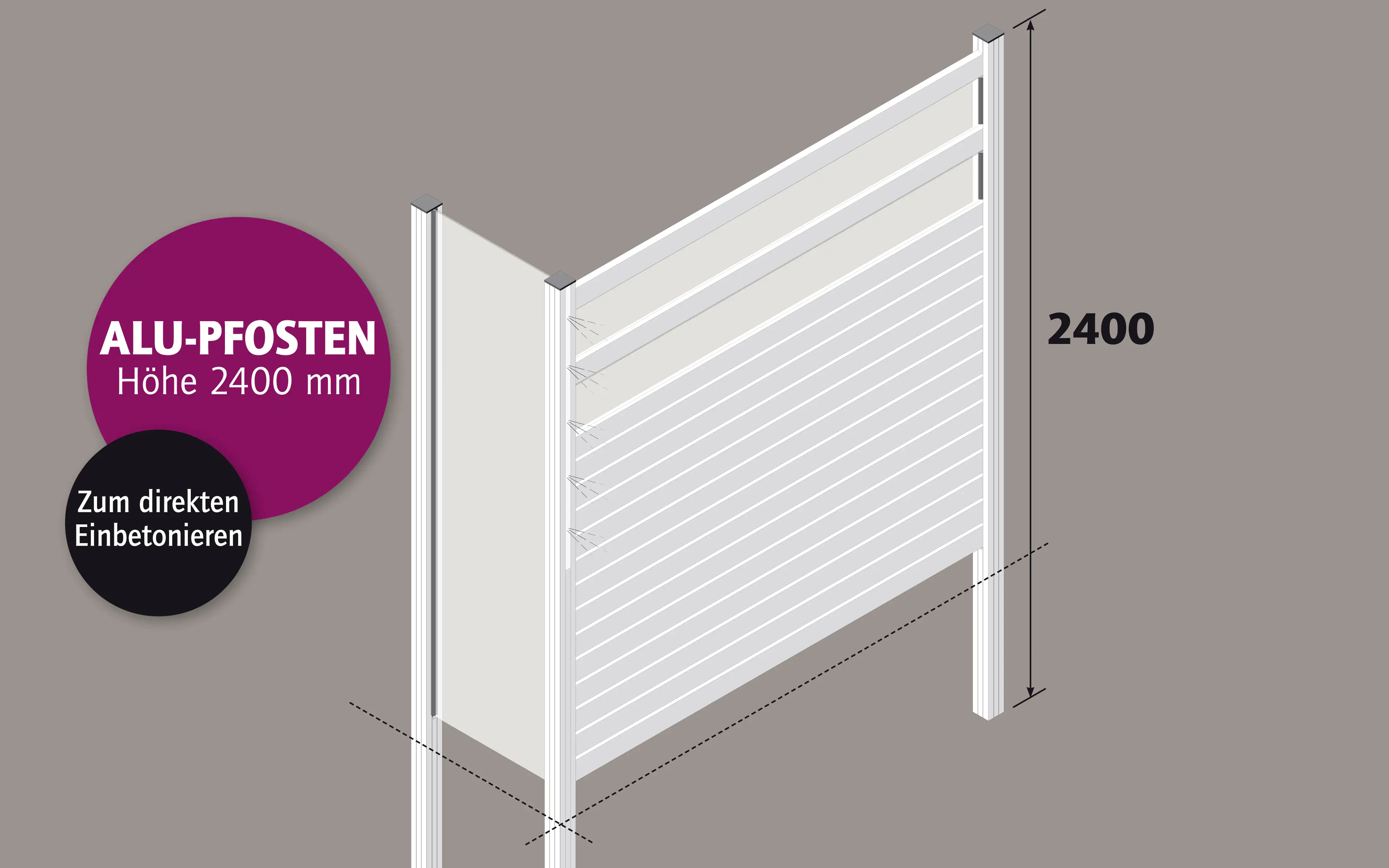 Ambiente Aluminium-Pfosten 240 cm, 68 x 68 mm, Verkehrsweiß Struktur 9016