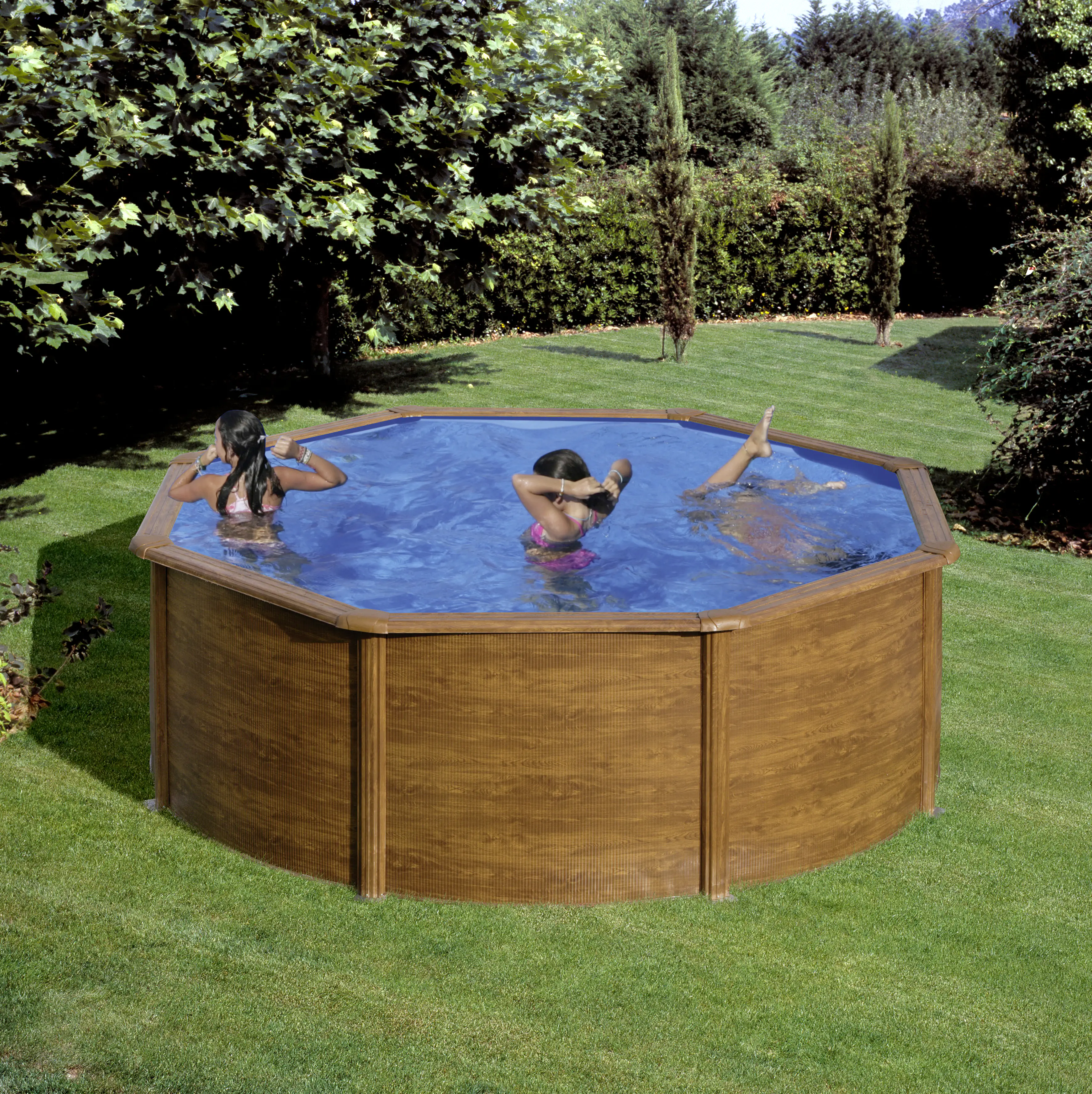 Gre Stahlwandpool Sicilia rund Ø 350 x 120 cm Holzdekor