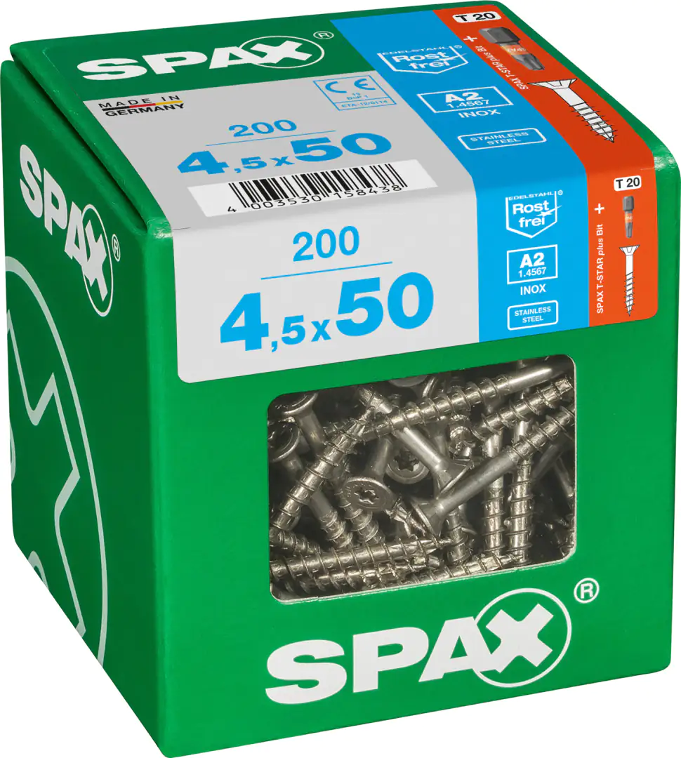 Spax Universalschrauben 4.5 x 50 mm TX 20 - 200 Stück Edelstahl