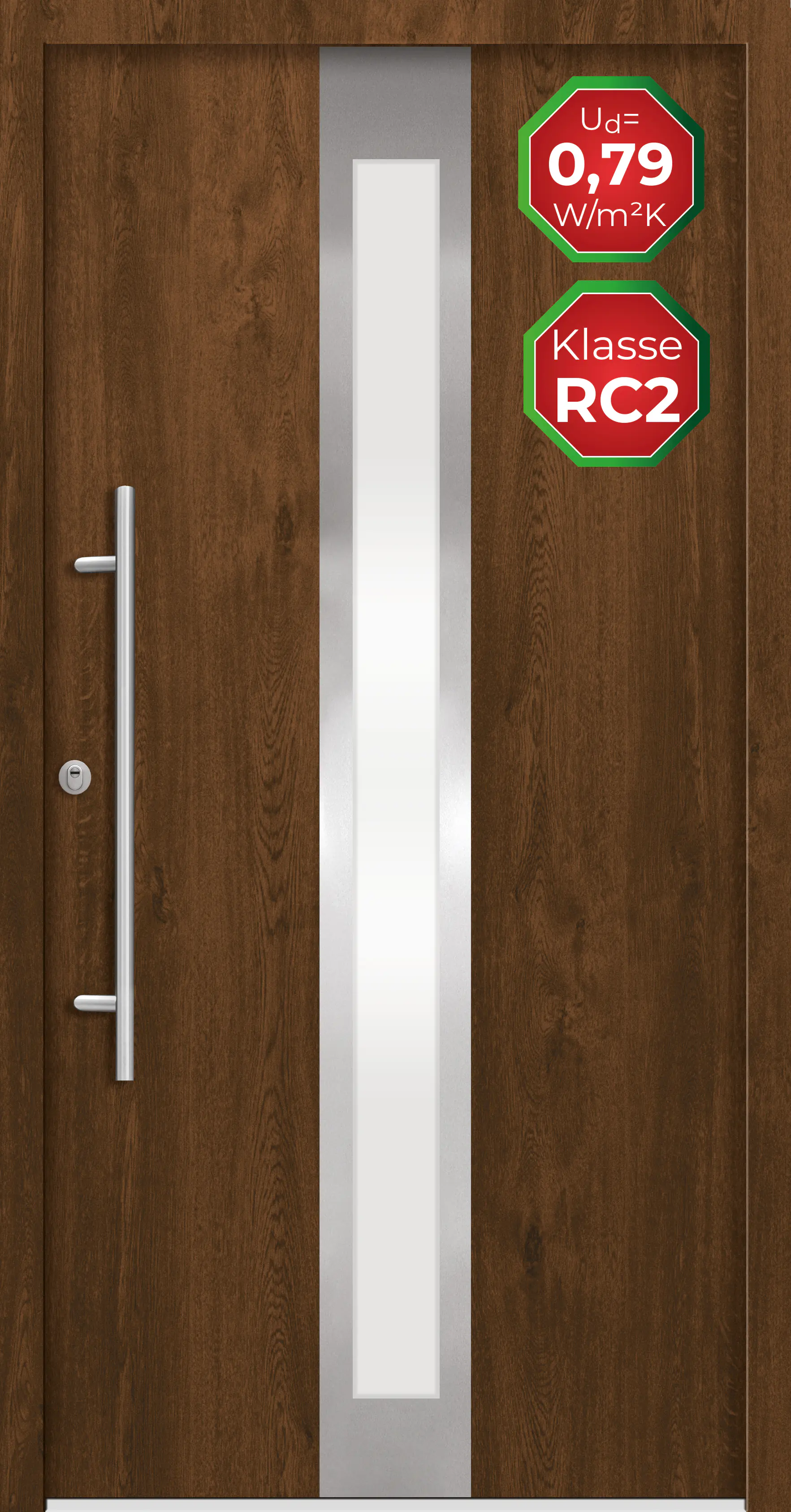 Splendoor Haustür Passivedoor Premium B01 RC2 Nussbaum DIN Links 110 x 210 cm
