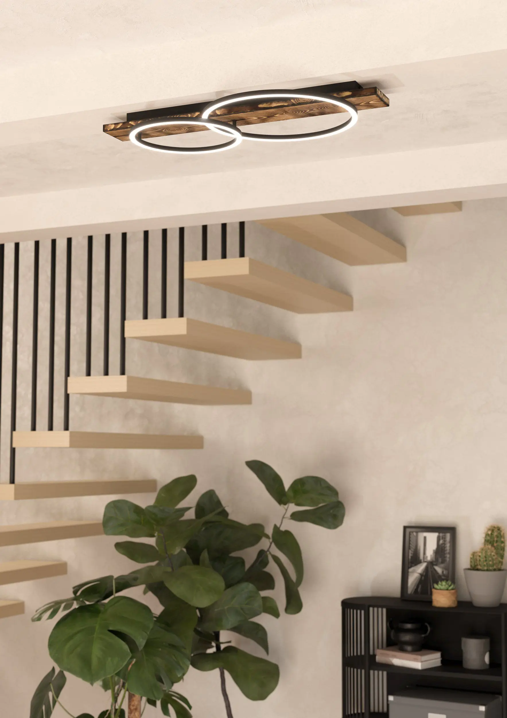 Eglo LED Deckenleuchte Boyal schwarz-braun-rustikal 78 x 40 cm warmweiß