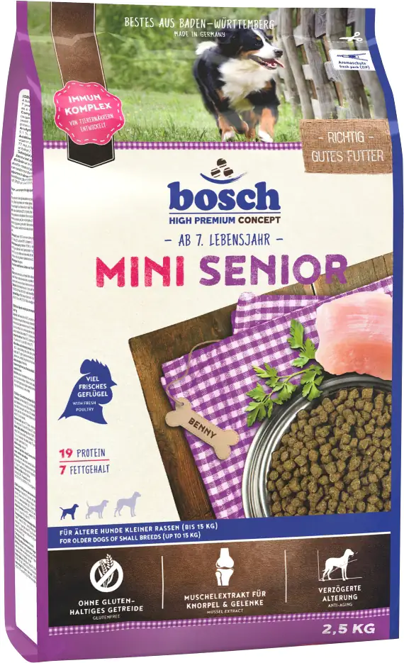 Bosch Hundetrockenfutter Senior Mini 2,5 kg Geflügel mit Reis