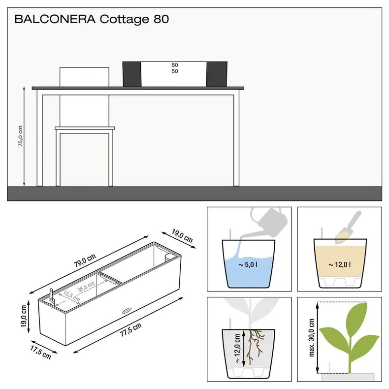 Lechuza Balkonkasten BALCONERA Cottage 80 cm, graphitschwarz