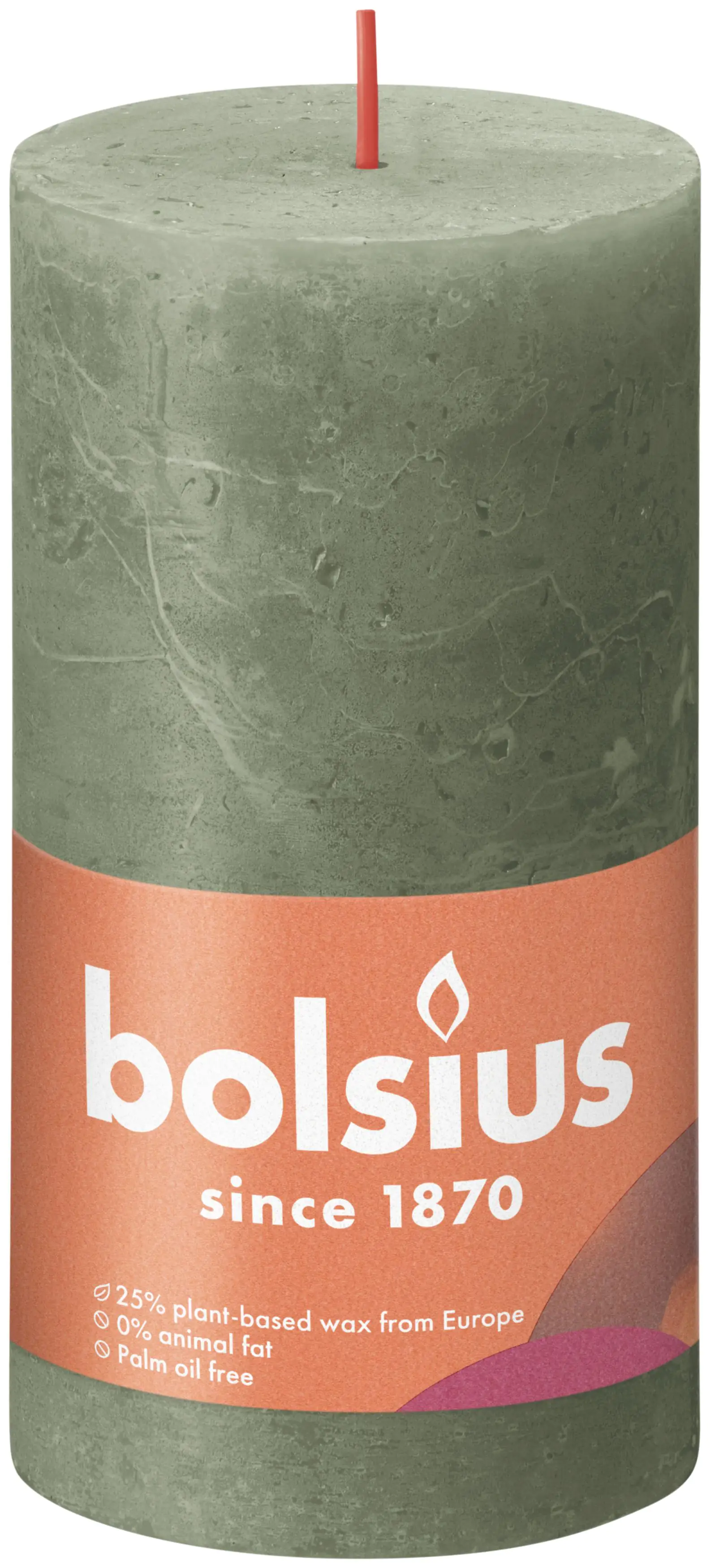 Bolsius Rustik Stumpenkerze olivengrün, Höhe: 13 cm, Ø 6,8 cm