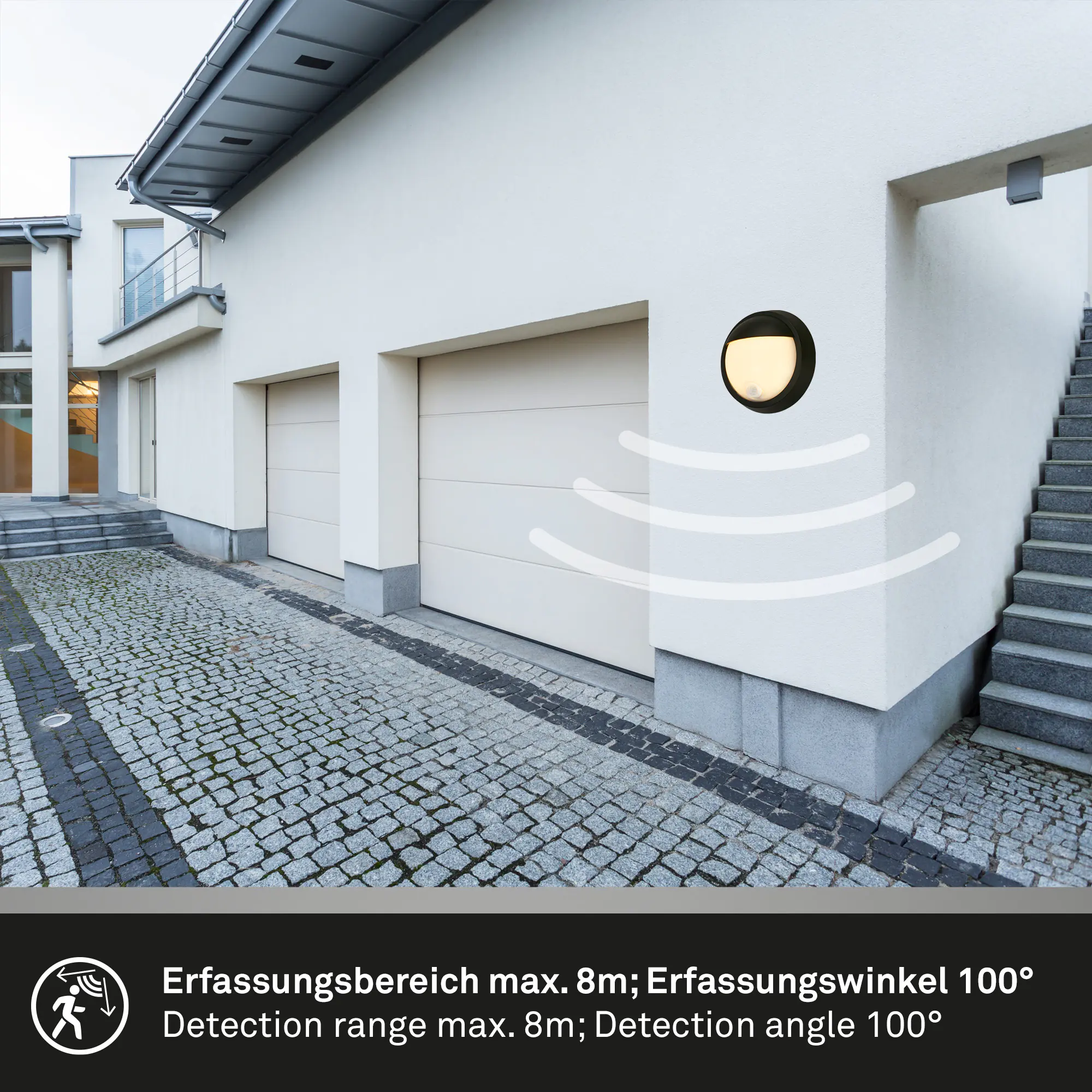 Briloner LED Außenwandleuchte Puni Akku 4W schwarz Sensor warmweiß